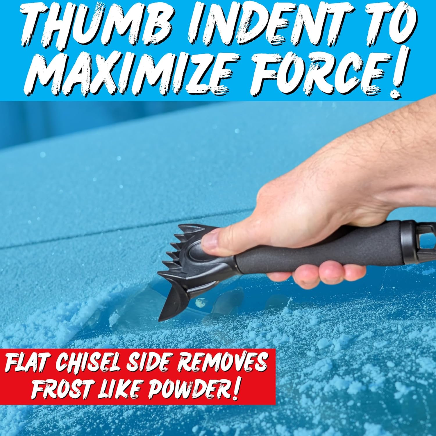 Revheads Ice Scraper for Car Windshield & Windows - Tough Reinforced Plastic Handle - Chisel Side for Frost, Claw Side for ICY Chunks