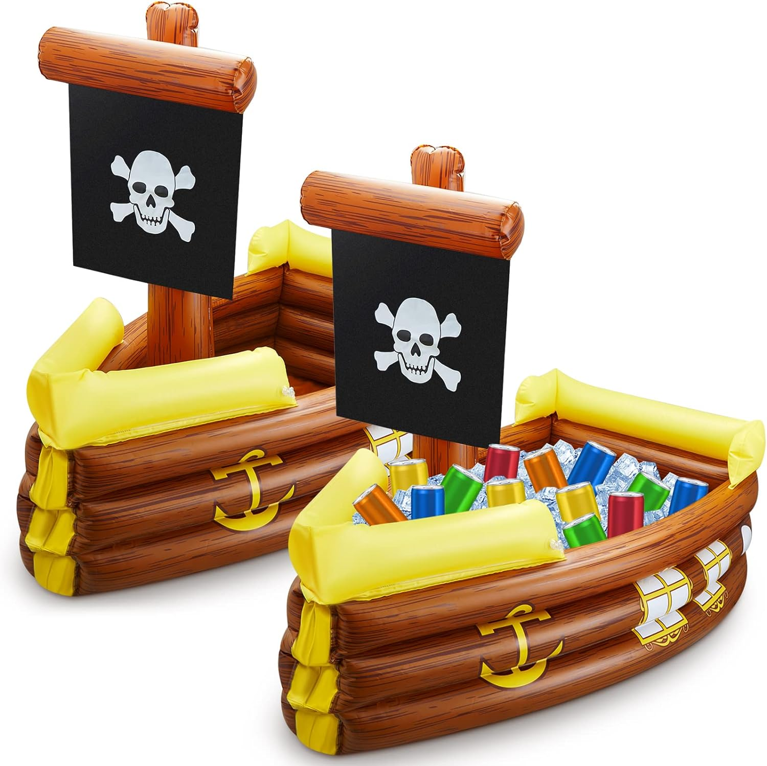 Cunhill 2 Pieces Inflatable Pirate Ship Cooler Inflatable Cooler for Halloween Pirate Ship for Food Beverage Serving Bar Pirate Party Decorations Birthday Pool Party Supplies image number 6