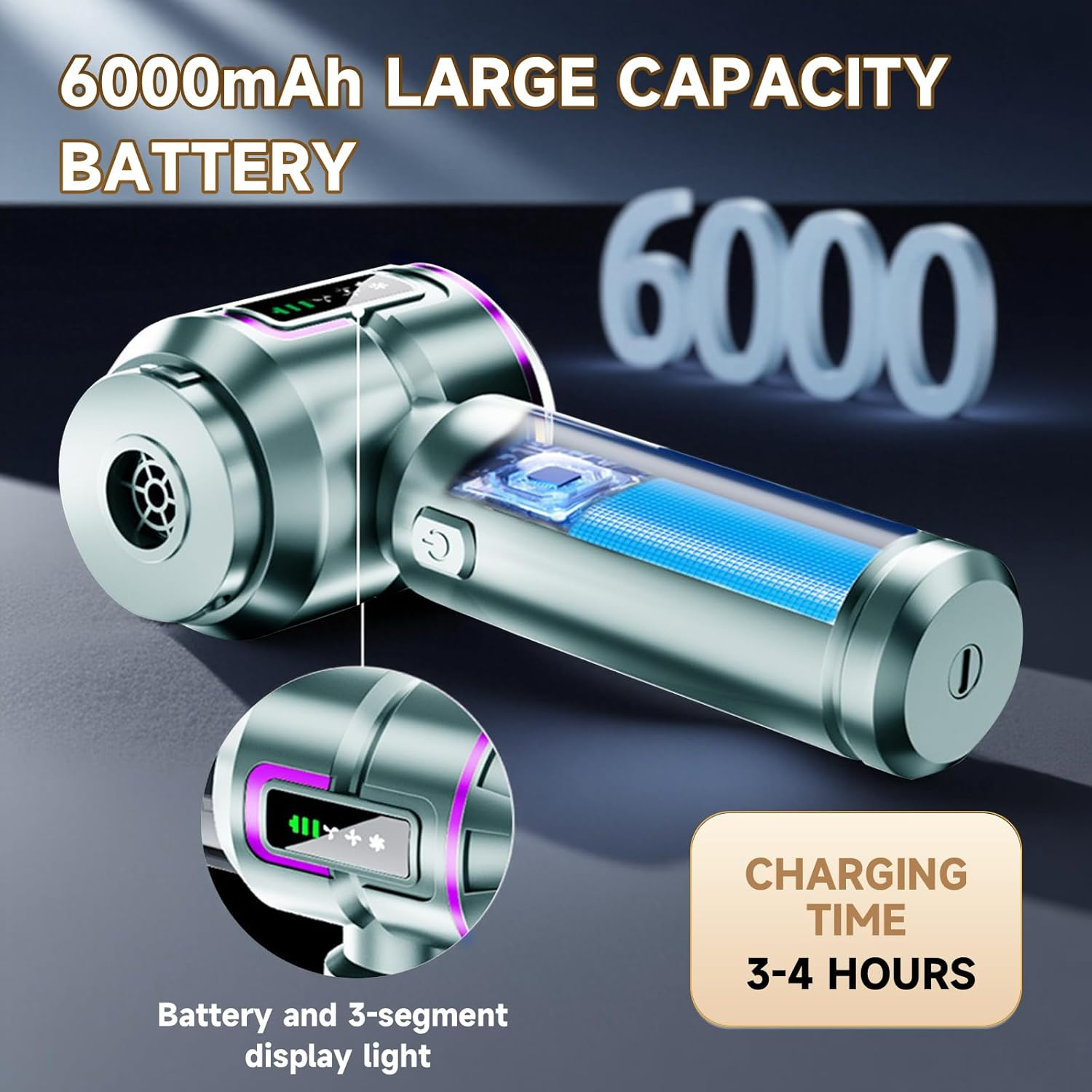 Car Vacuum Cleaner Cordless with Battery Display, 23000PA Mini Handheld Vacuum Cleaner, 4-In-1 Compressed Air Duster & Air Blower & Pump Hand Held Vacuum with Brushless Motor for Car, Home, Office image number 3