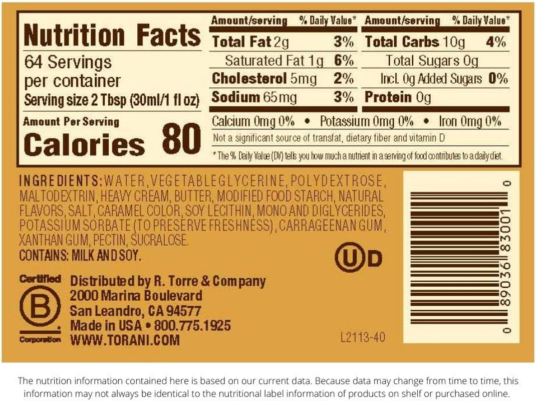 Torani Sugar Free Sauce, Caramel, 64 Ounces image number 1
