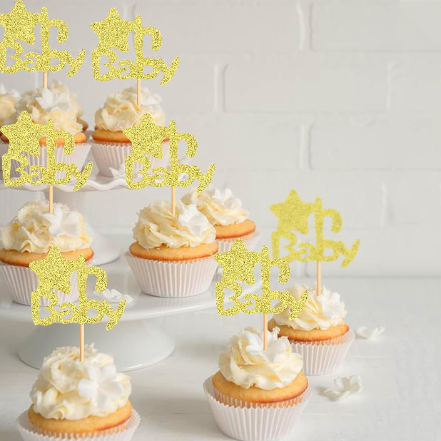 24 Pack Star Oh Baby Cupcake Toppers Baby Shower Theme Party Decoration Baby Gender Reveal Cupcake Picks Birthday Cake Decorations Supplies Gold image number 3