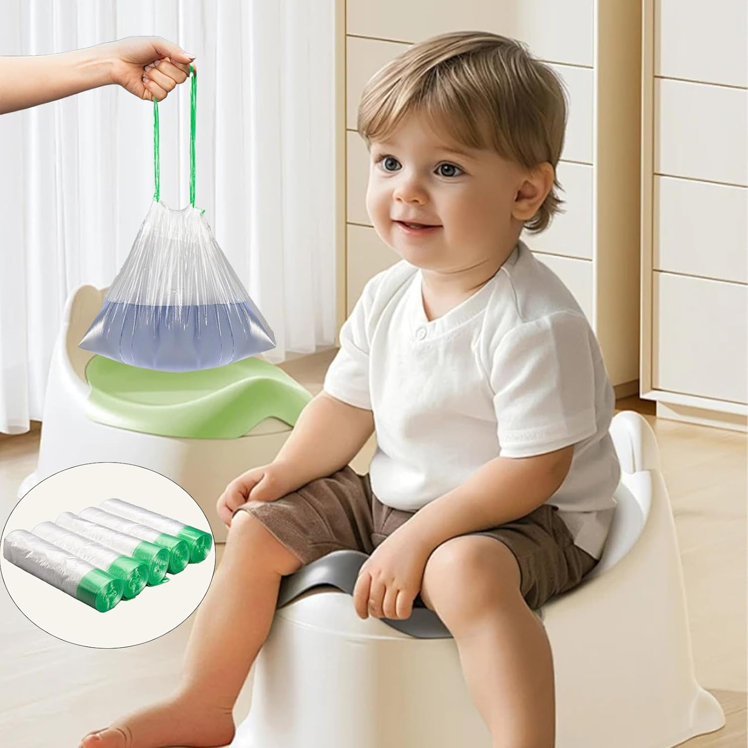 100PCS Toilet Seat Cleaning Bag, Travel Potty Liners, Portable Universal Potty Trainer Linersdisposable Traning Toilet Seat Bin Bags with Drawstring (17.71" X 9.45"Inch) image number 4