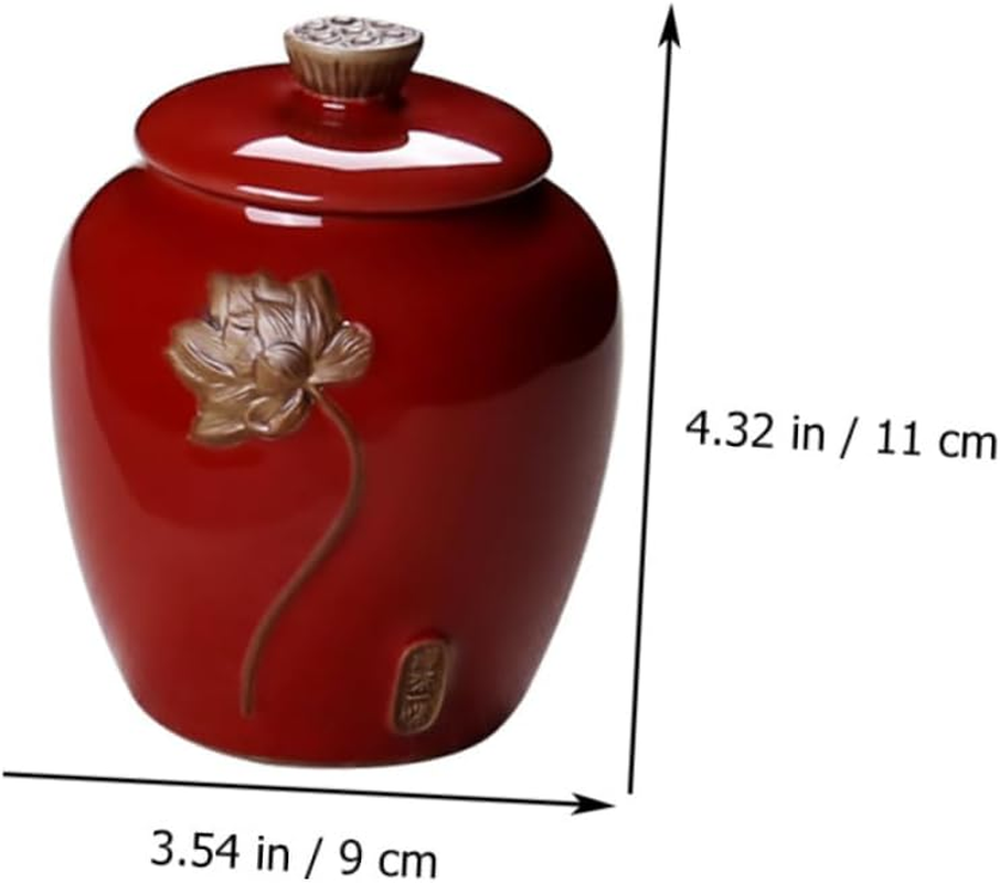 CAXUSD Ceramic Tea Can Tea Canister Relief Lotus Design for Home Office Food Storage Can Container for Loose Leaf Random Color image number 6