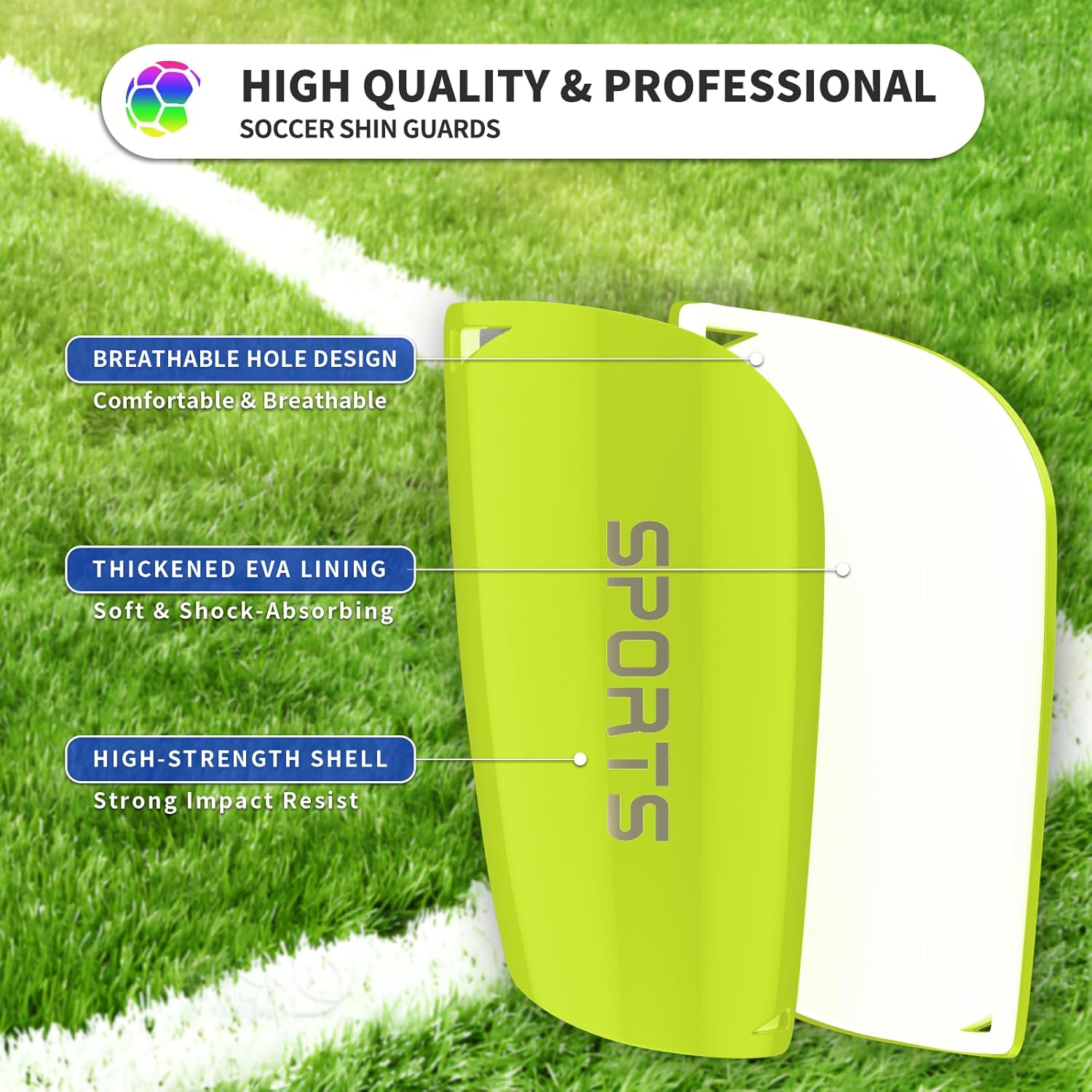 Kids Youth Soccer Shin Guards with Sleeves, Slip in Shinguards Soccer Shin Pads for 3-15 Years Old Boys Girls Child Teens image number 2