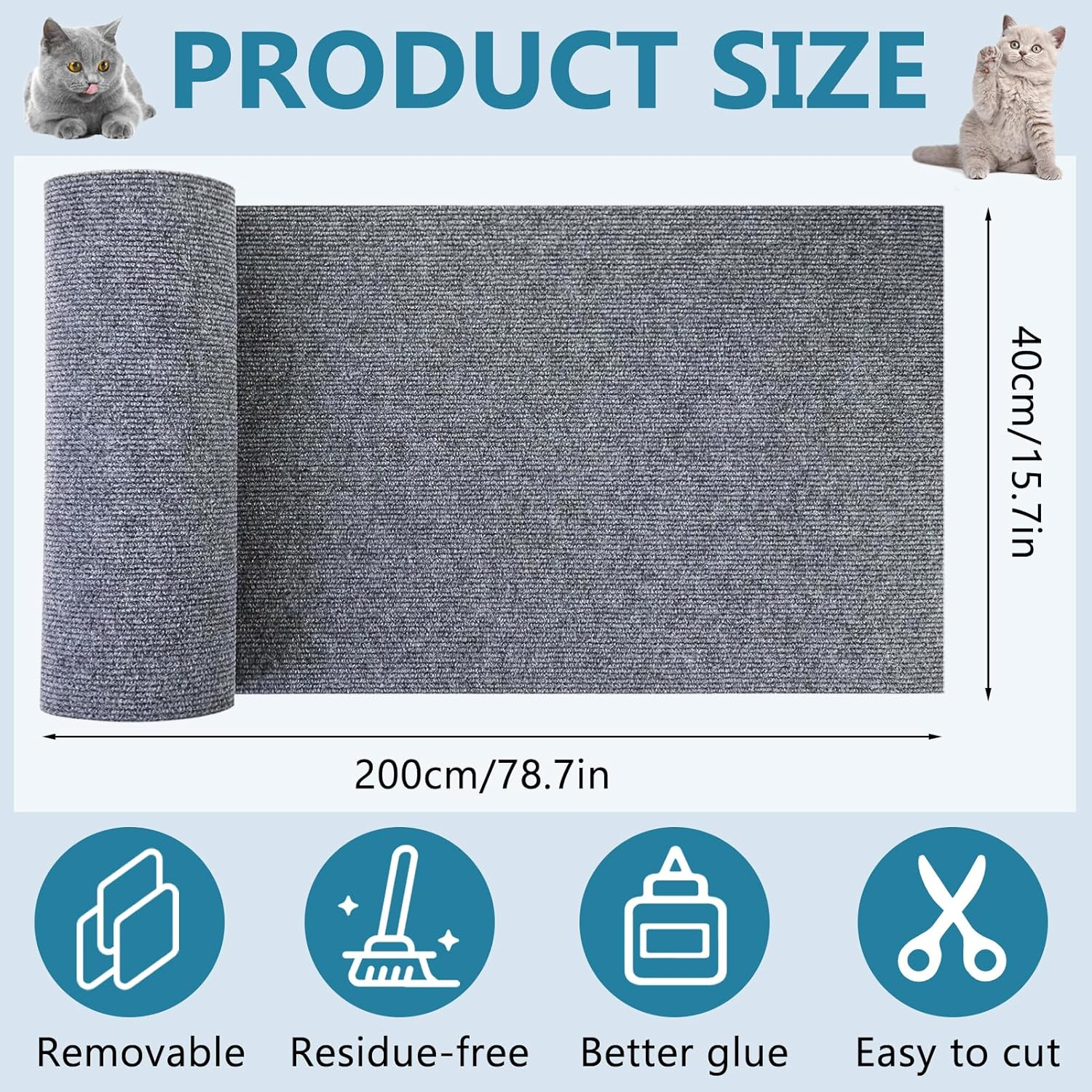 Cat Scratching Mat, 40 X 200 Cm, Self-Adhesive Scratching Mat, Cat Wall Scratching Mat, Cat Wall Scratch Protection, Sofa Cat, for Couch, Sofa, DIY Scratching Post, Climbing Pad image number 4