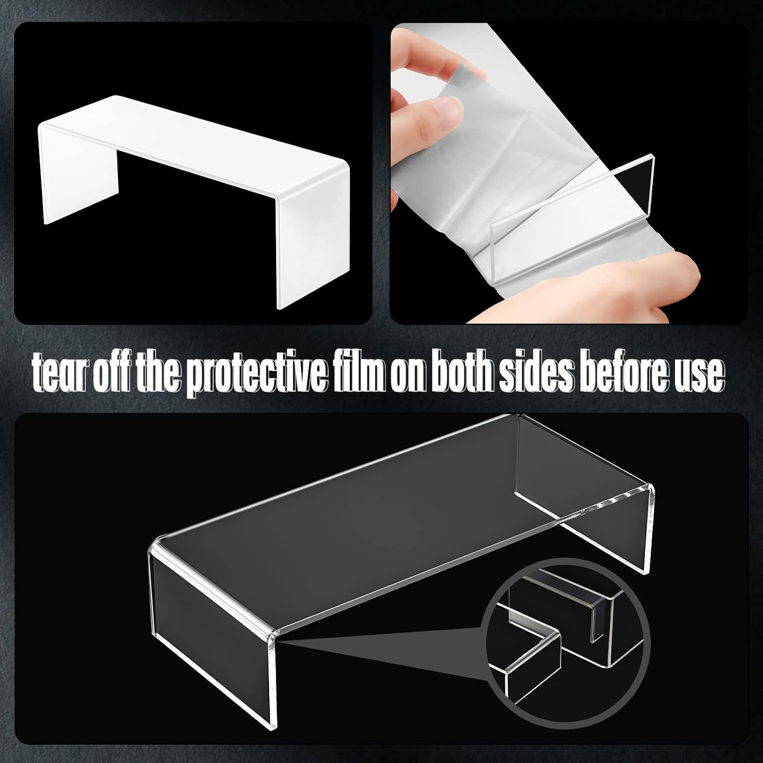 10 Pieces Clear Acrylic Display Risers Stand Rectangular Jewelry Display Stands Shelf Showcase Fixtures for Candy Dessert Cake Jewelry Figures Collections, 5 Sizes image number 5