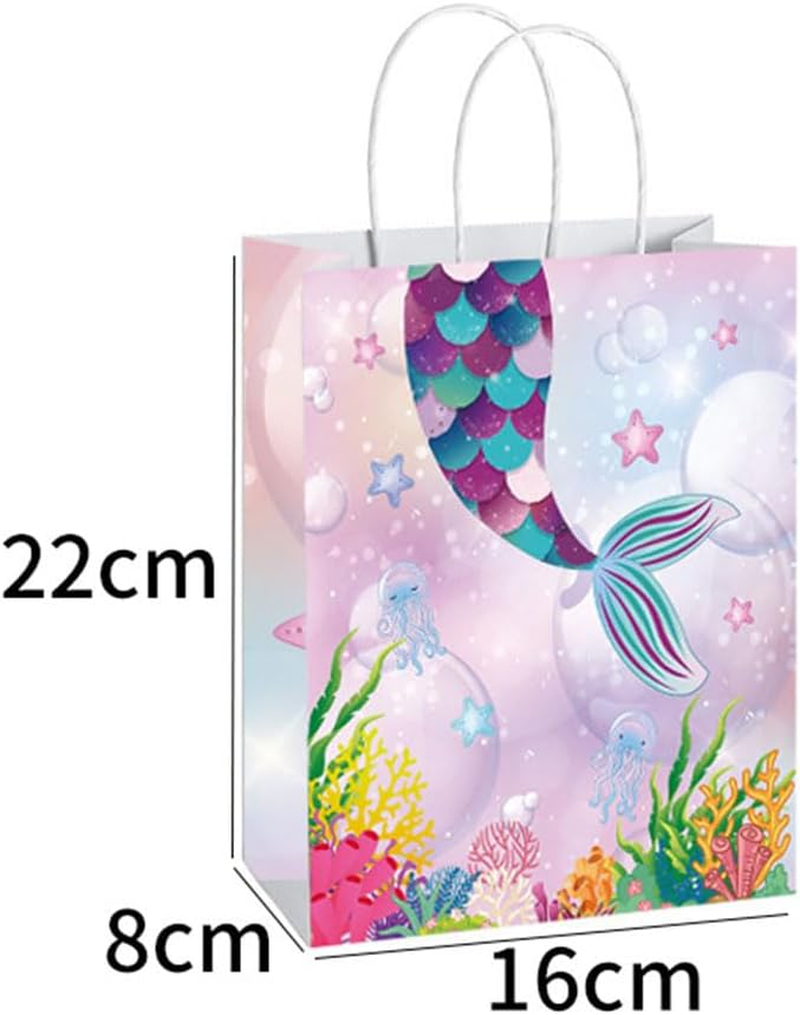 Dnvkict 24 Pack Mermaid Goodie Bags with Handles Candy Bags Mermaid Theme Party Bags Party Favor Treat Bags for Decorations (Sea World)
