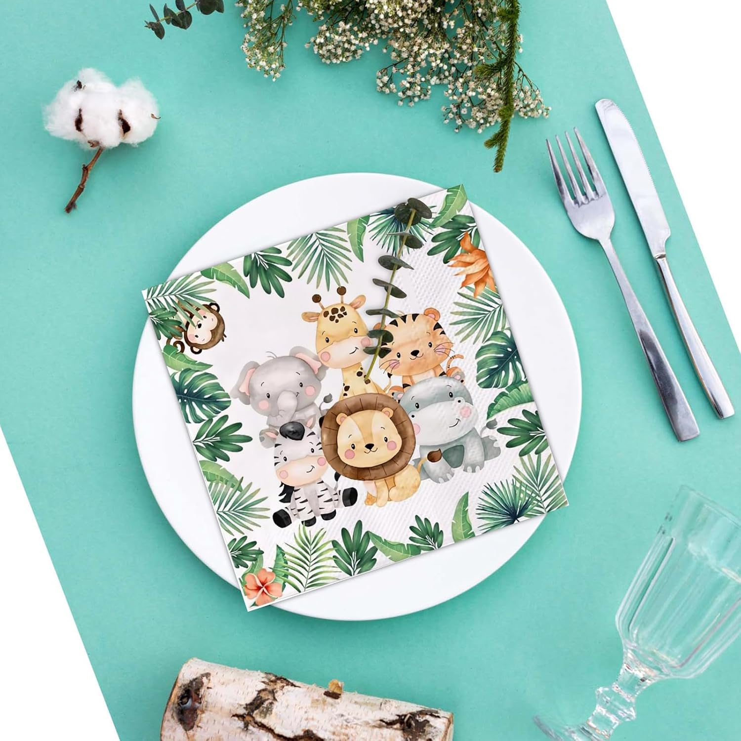 40 Pcs Jungle Animal Napkins,33X33Cm Disposable Dinner Napkins, Animal Paper Napkins for Jungle Safari Zoo Theme Birthday Party Supplies image number 3