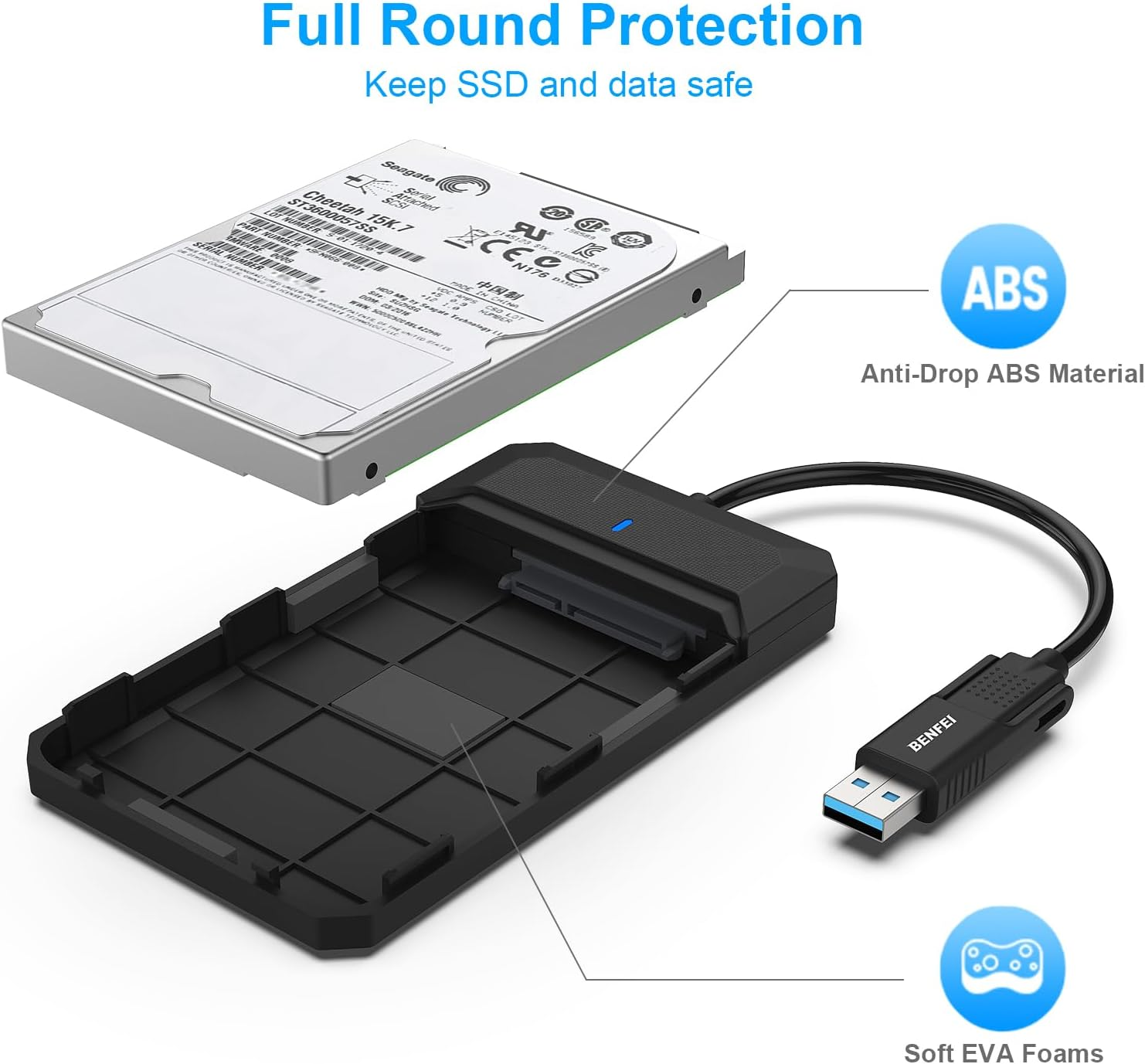 BENFEI 2.5 Inch SATA to USB Tool Free External Hard Drive Enclosure, USB Type-C/Type-A to Sata Compatible for 2.5 Inch Ssd(Optimized for SSD, Support UASP SATA III) image number 4