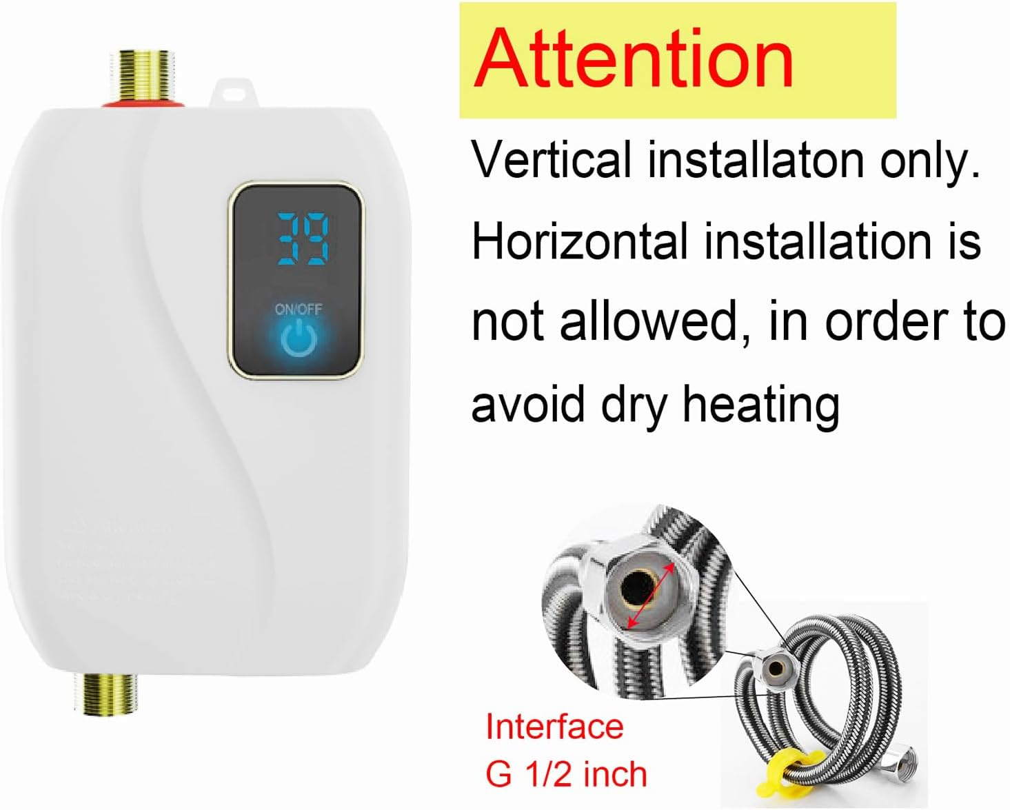 LAPOOH Instant Water Heater 220V 3500W Mini Electric Tankless Hot Water Heater Bathroom Kitchen Washing with LCD Display for Shower Bathroom Kitchen Washing AU Plug image number 5