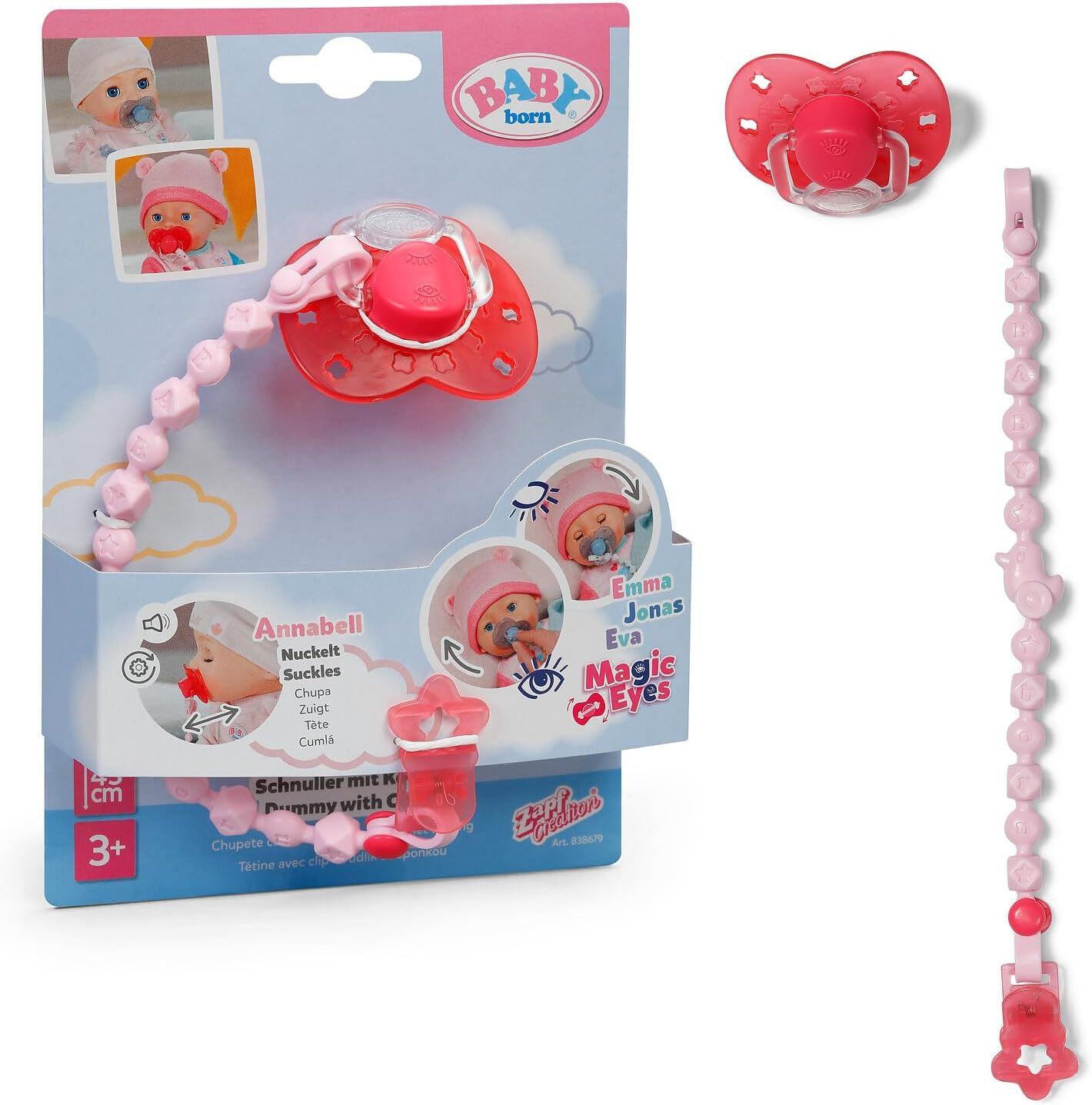 BABY Born Magic Pacifier with Clip for 43 Cm Dolls - 2 Assorted Pacifiers with Magic Function, Doll Accessories image number 6