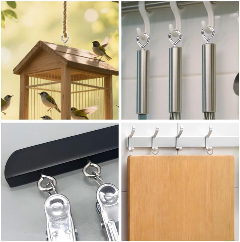 20Pcs 40Mm Galvanised Eye Screws Silver - Self-Drilling Wall Hooks for Hanging Plants/Bird Feeders/Curtains, Indoor & Outdoor Use image number 3