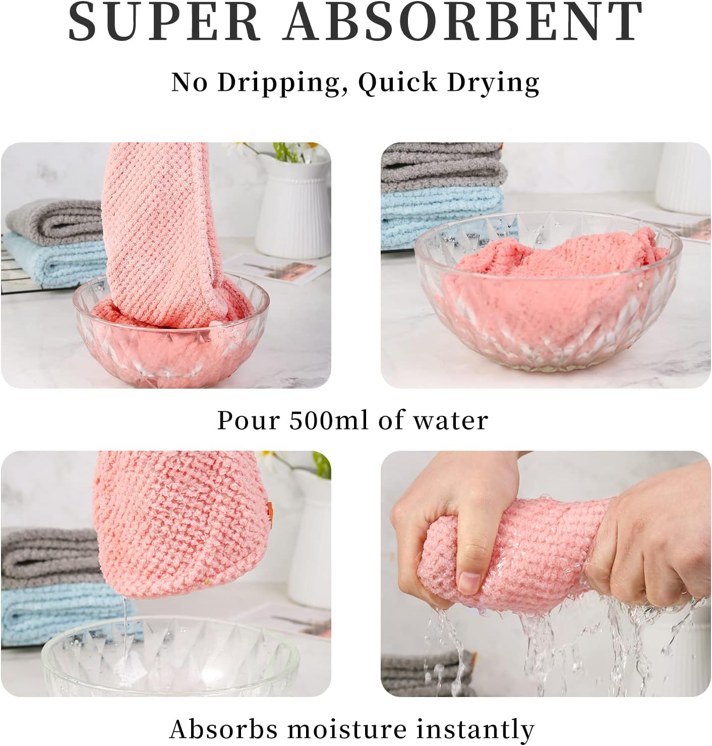 Domxies Microfiber Hair Towel Wrap, Hair Drying Towel, Ultra Absorbent Fast Drying Hair Towel Wraps for Wet Hair, Long, Curly, Thick, Frizzy Hair (Grey+Mint Green) - Blueberry image number 2