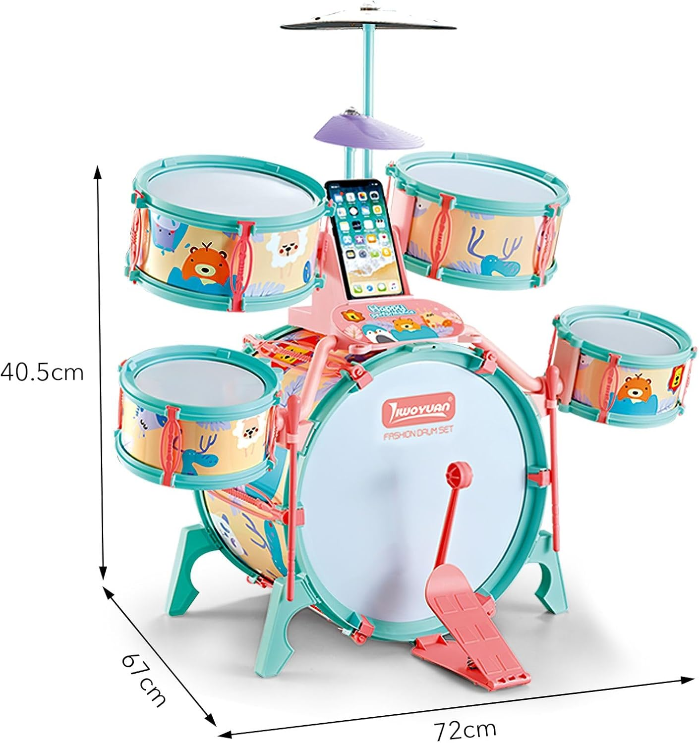 KIDBOT Kids Rock Jazz Drum Set,Educational Music Toys Kit with Chair for Toddler, 5 Drums 17 Pieces Musical Instrument image number 1