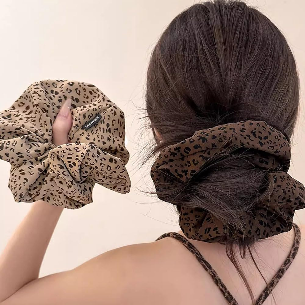 BSLVWG Leopard Print Hair Ties for Women and Girls Hair Ties Cheetah Print Elastic Hair Ties Ponytail Holders Soft Hair Ties for Long Thick Hair Accessories 2 Pack image number 3