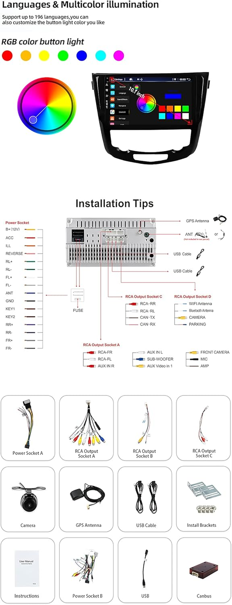 Android 14 IPS Car Stereo for Nissan X-Trail Qashqai J11 Rouge(2014-2018)- 2G+32G - Wireless Carplay/Android Auto - Rear Camera - 10.1 Inch 2 Din -DAB Steering Wheel Fast-Boot Bluetooth Wifi image number 3