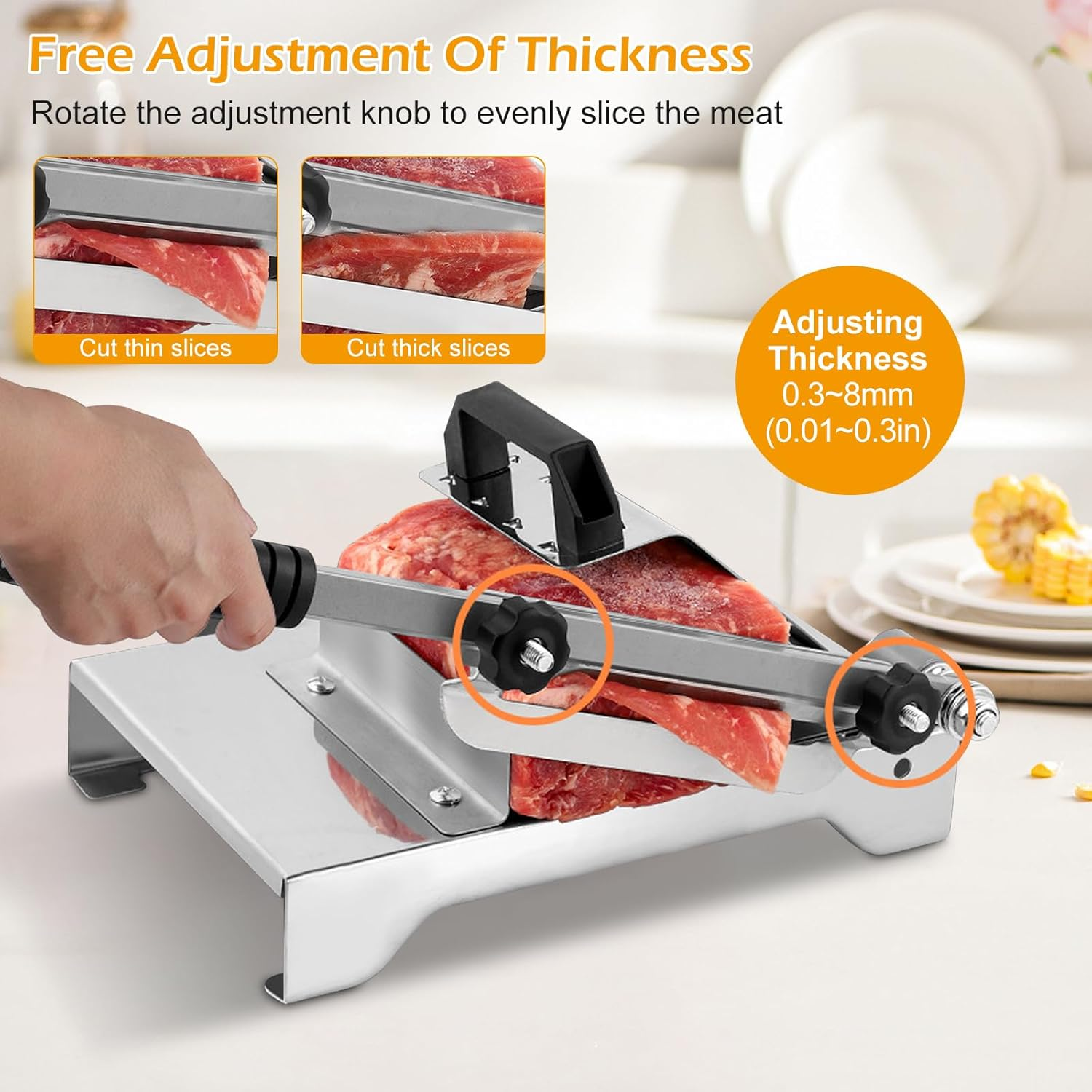 Manual Frozen Meat Slicer, Labor Saving Stainless Steel Beef Slicer Machine with Ergonomic Handle, Adjustable Thickness Meat Guillotine for Frozen Mutton, Pork image number 2