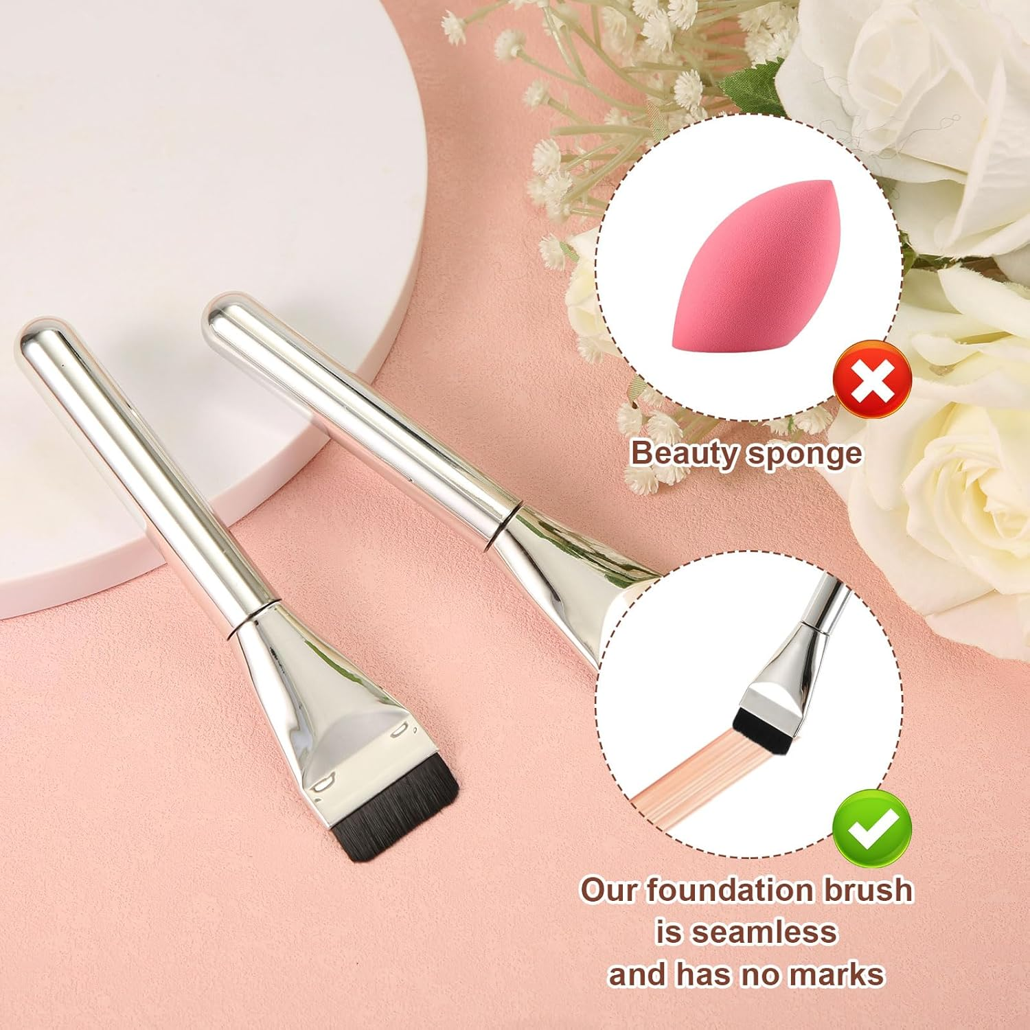 Pack of 2 Flat Foundation Brushes, Ultra Thin Makeup Brush for Liquid Foundation Silver Soft Brush Portable Makeup Face Brush Tool for Salon Home Travel image number 2
