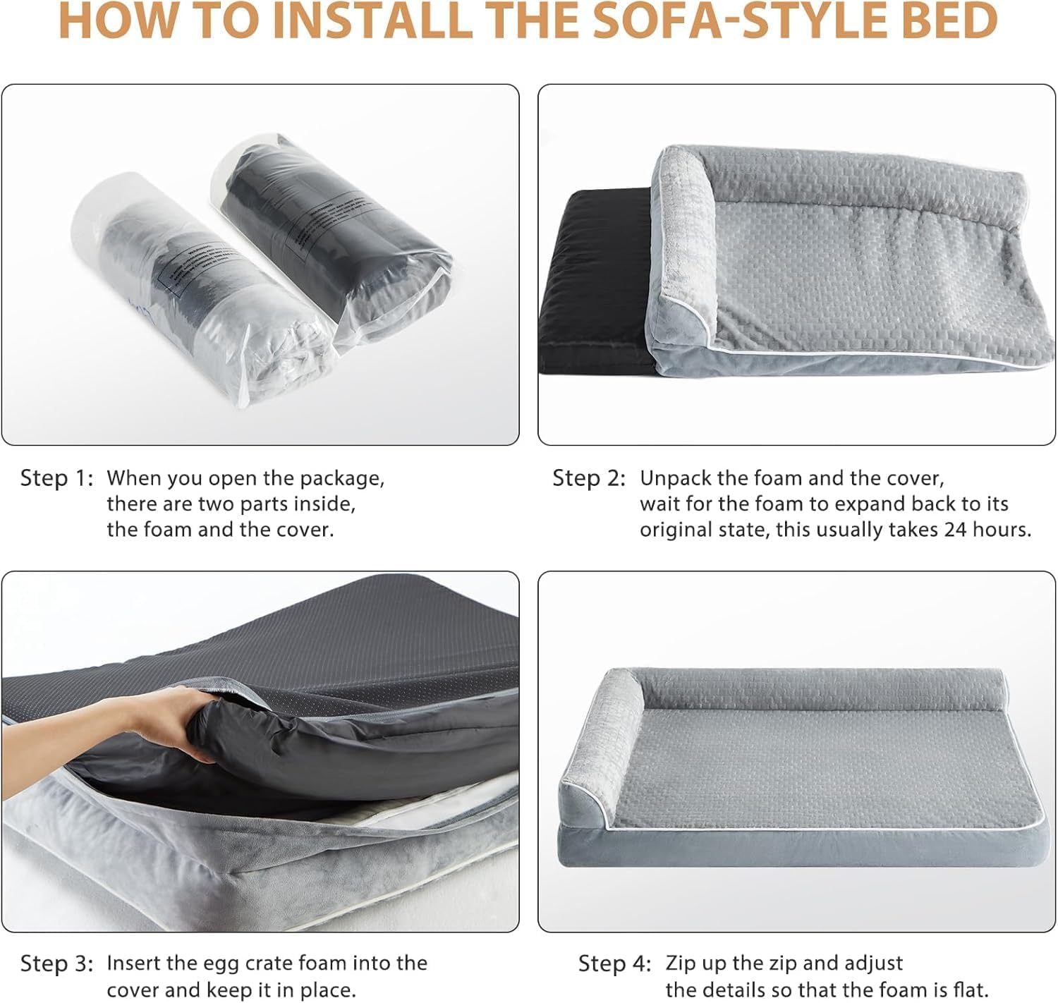 Orthopedic Dog Beds for Large Dogs-Waterproof Sofa Dogs Bed with Removable Washable Cover, Large Pet Bed with Waterproof Lining and Nonskid Bottom,Pet Bed for Larges Dogs, Grey (L) image number 6