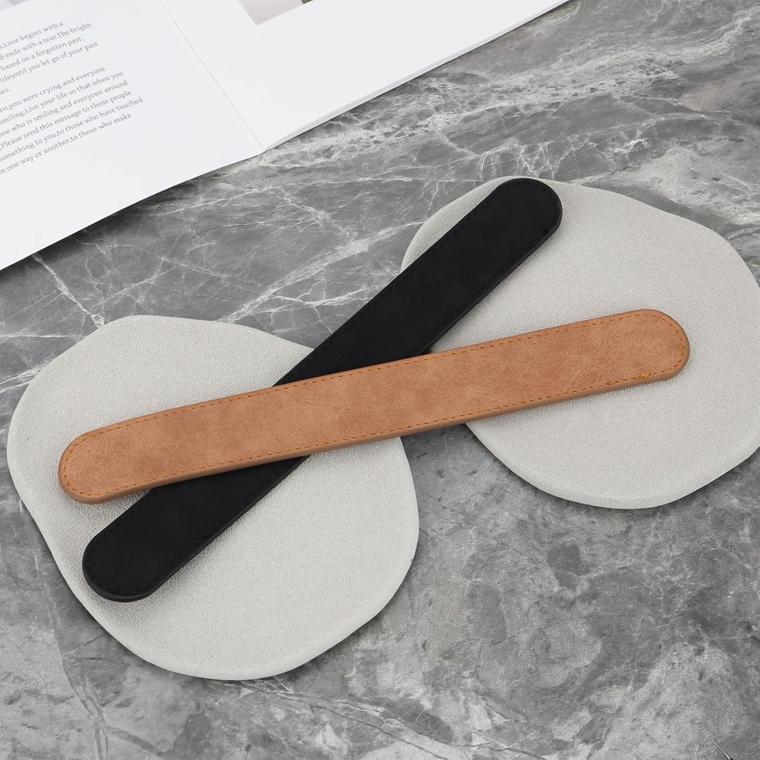 Briny River 4PCS Leather Luggage Handle 22.2X2.69X0.28Cm Carrying Strap for Suitcases and Kitchen Cabinet Drawers (Black/Brown) image number 1