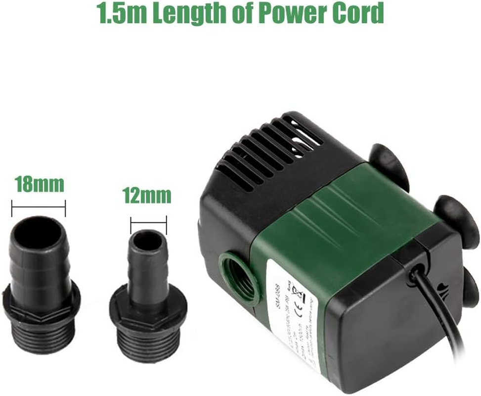 Submersible Water Pump 1500L/H 25W Water Pump for Fountain Aquarium Pond Garden and Ultra-Quiet Water Pump Hydroponics System with 2 Nozzles AC220-240V 2M Lift Height (1500L/H) image number 1
