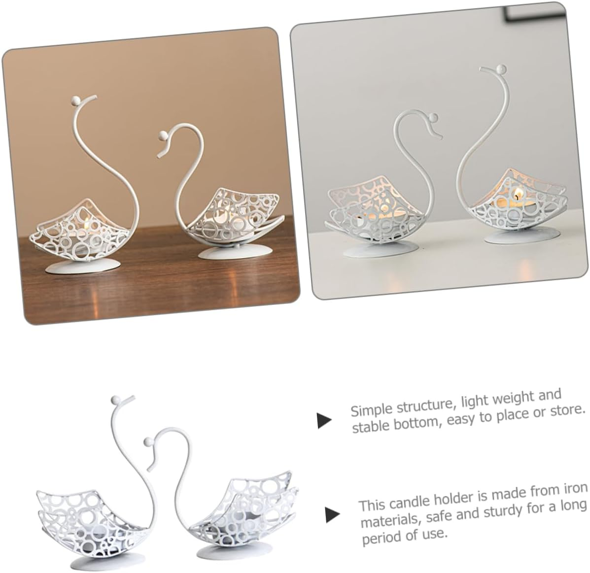 Yardenfun 2Pcs Elegant Swan Shape Candle Holders Sturdy Iron Decorative Candlestick Holders for Home Decor image number 6