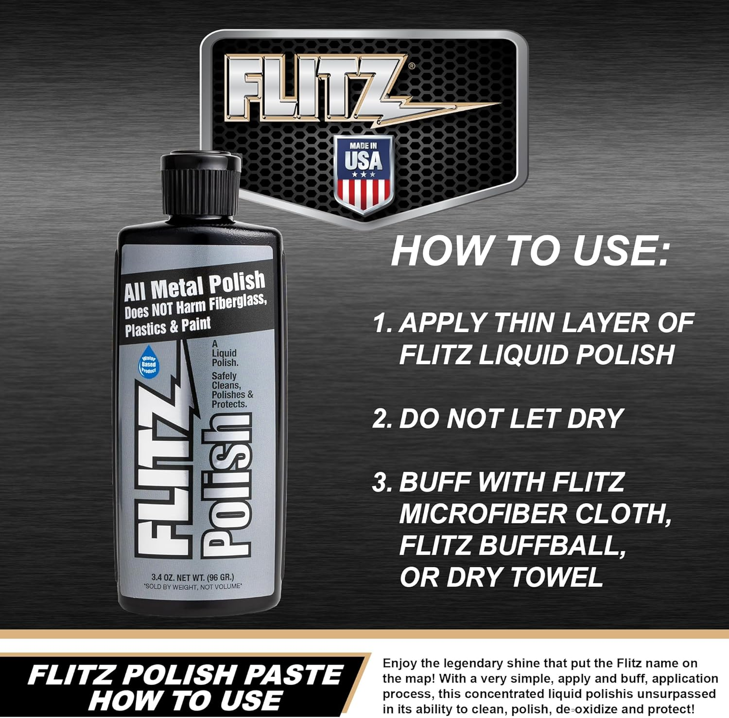 Flitz LQ 04535 Green Metal, Plastic and Fiberglass Polish Liquid, 3.4 Oz. Bottle image number 1