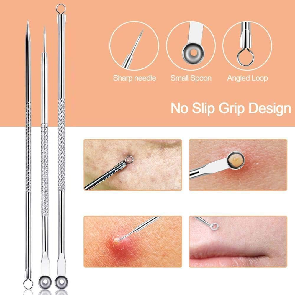 9-Piece Blackhead Remover Tool Kit, Professional Pimple Extractor Comedone with Leather Case - Stainless Steel Blemish Acne Removal Tools for Face, Safe on Sensitive & Oily Skin image number 2