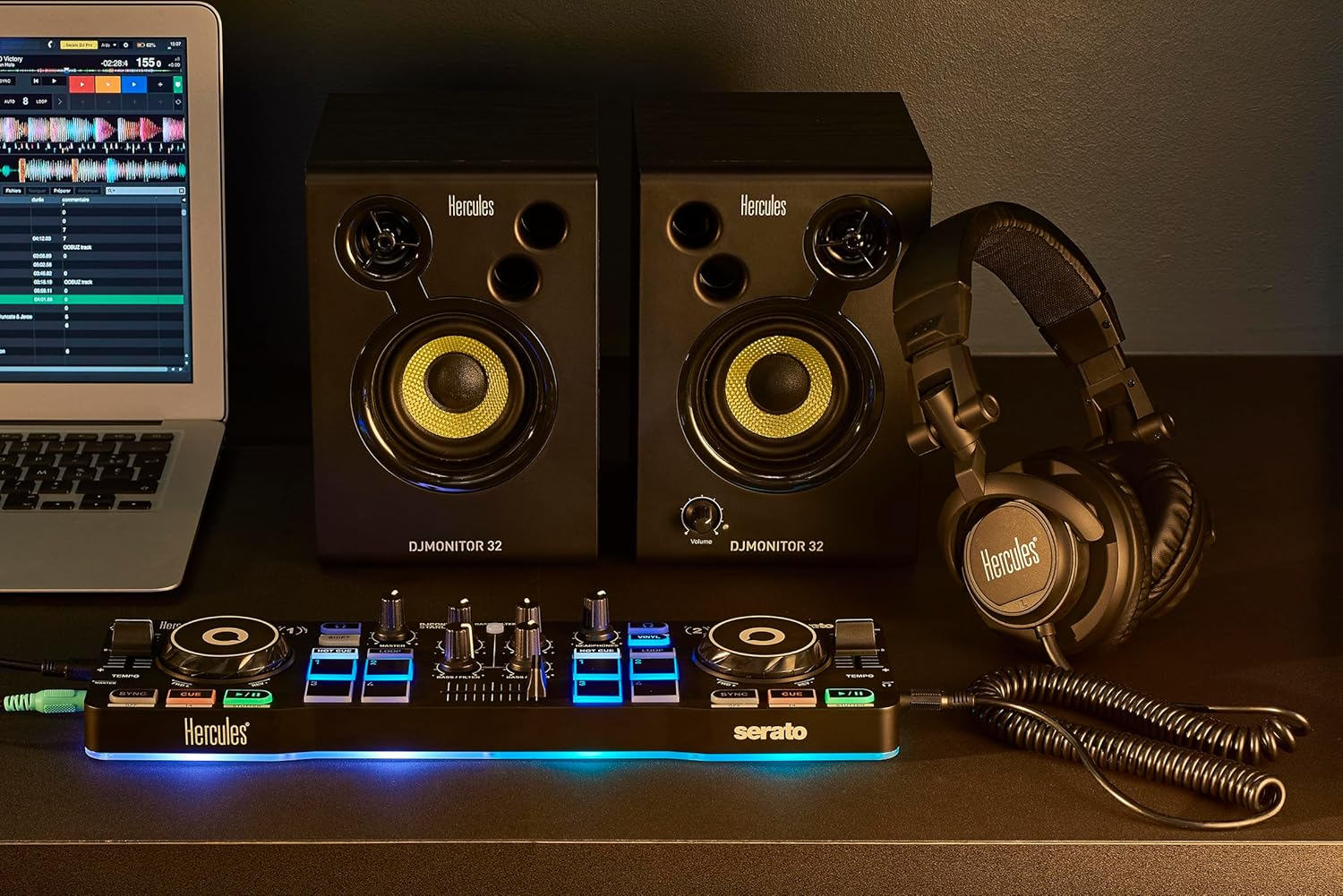 Hercules Djstarter Kit &ndash; Complete DJ Bundle with Djcontrol Starlight, Monitor 32 Studio Monitors, and HDP DJ45 Headphones image number 1