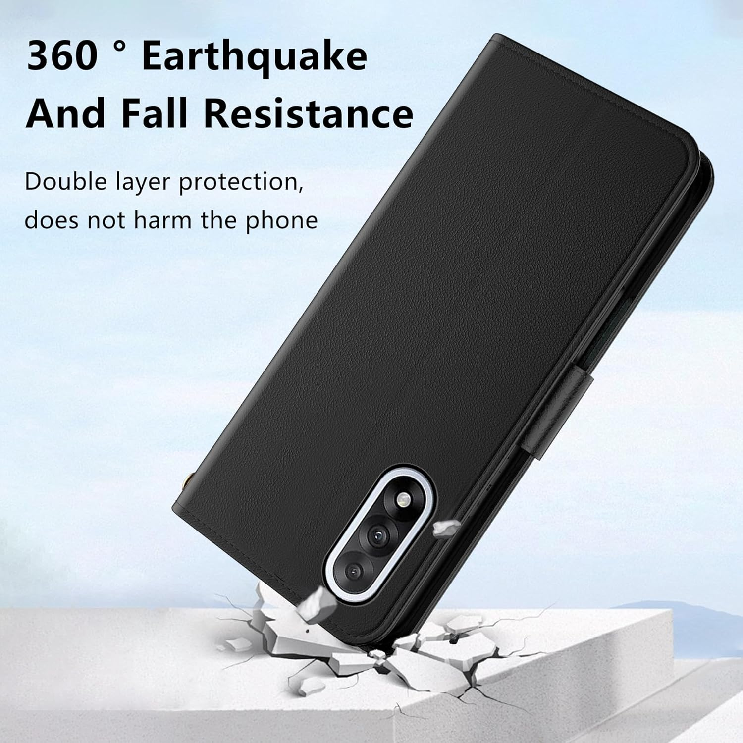 Aiziki for Nord 5 Phone Case, Leather Flip Case with 3 Card Slots & Kickstand, Anti-Drop, Magnetic Closure, Compatible with Nord 5 Case- Black image number 5