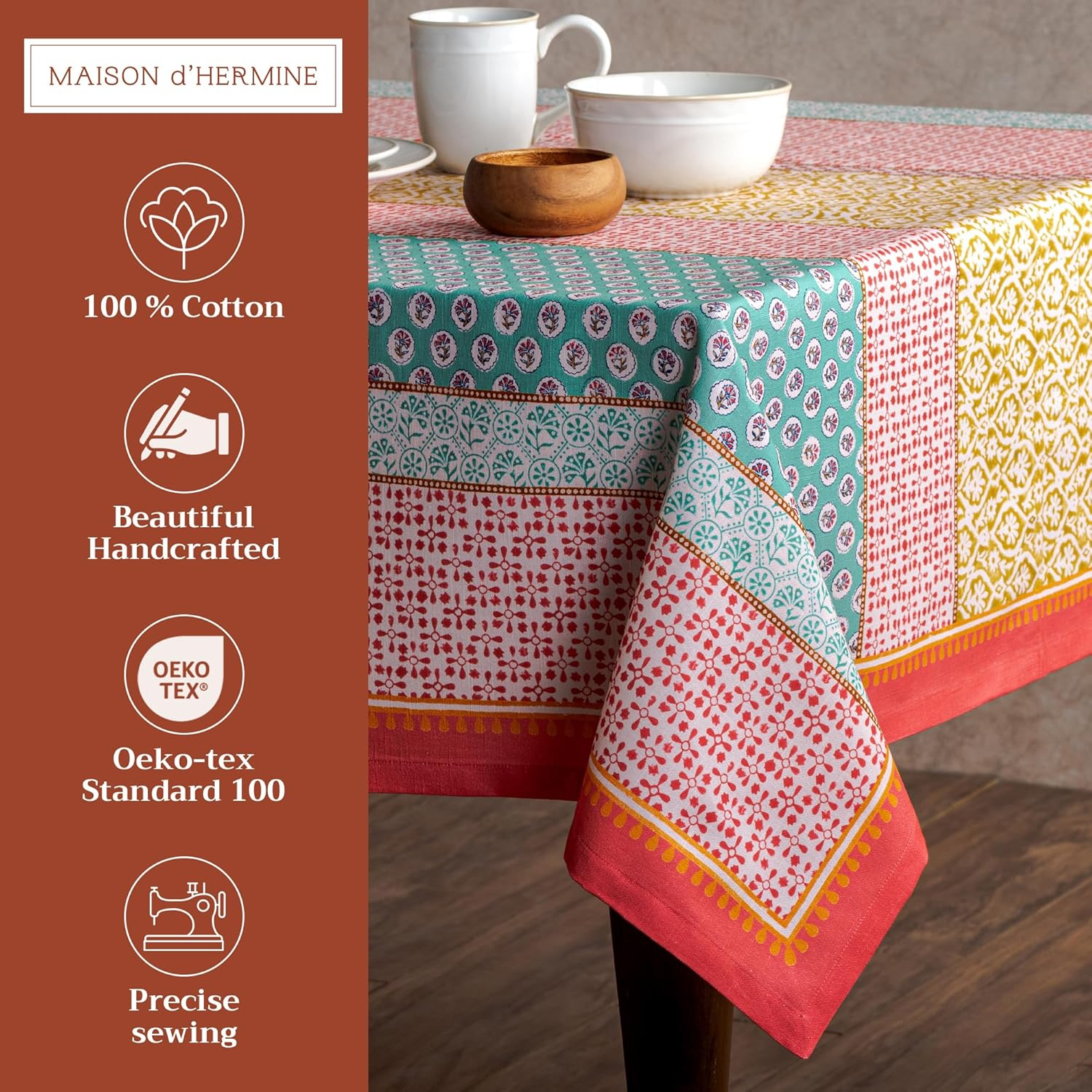 Maison D'Hermine Table Cloth Rectangle Table 100% Cotton 60 X 108 Inches Tablecloth Reusable Decorative Everyday Use for Dining Room, Farmhouse, Home, Party, Festive & Wedding Spring Summer - Provence image number 3