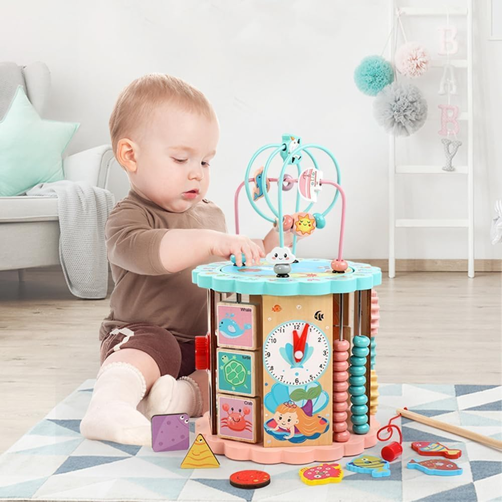Fohouse Wooden Activity Cube, 8-In-1 Montessori Toys for 12+ Months Babies, Early Educational Toys, Shape Sorter Blocks and More, Baby Sensory Fine Motor Skills Developmental Toys image number 6