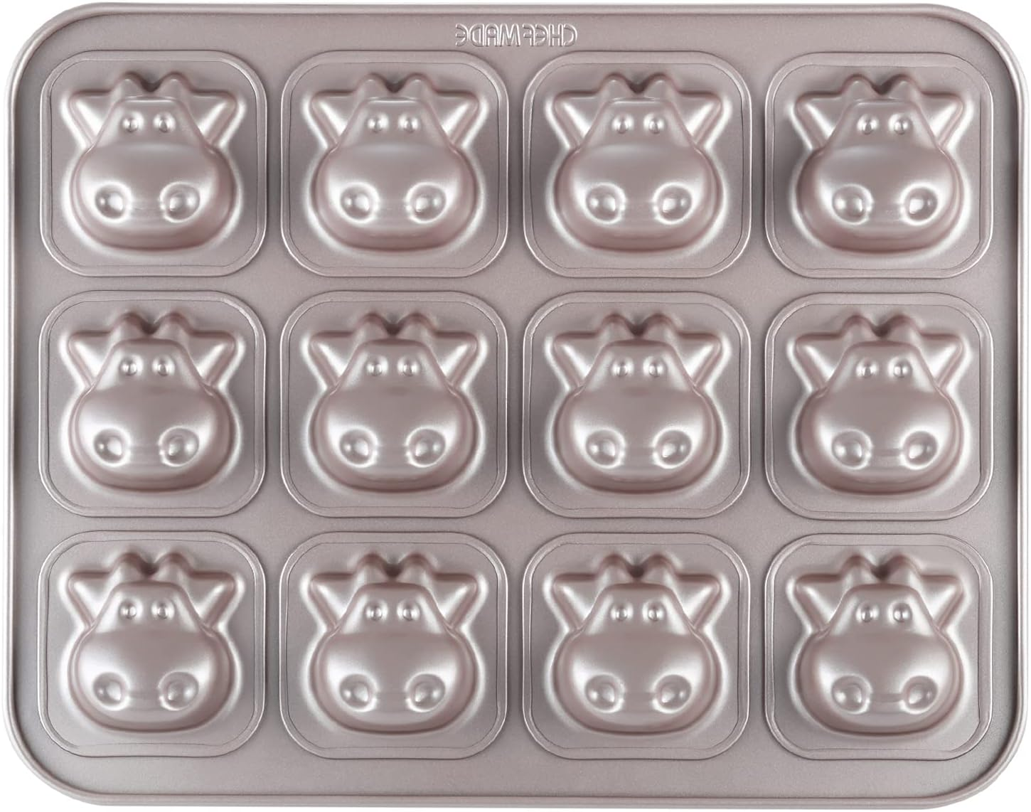 CHEFMADE Cows Cake Pan, 12-Cavity Non-Stick Animal Muffin Bakeware for Oven Baking (Champagne Gold)