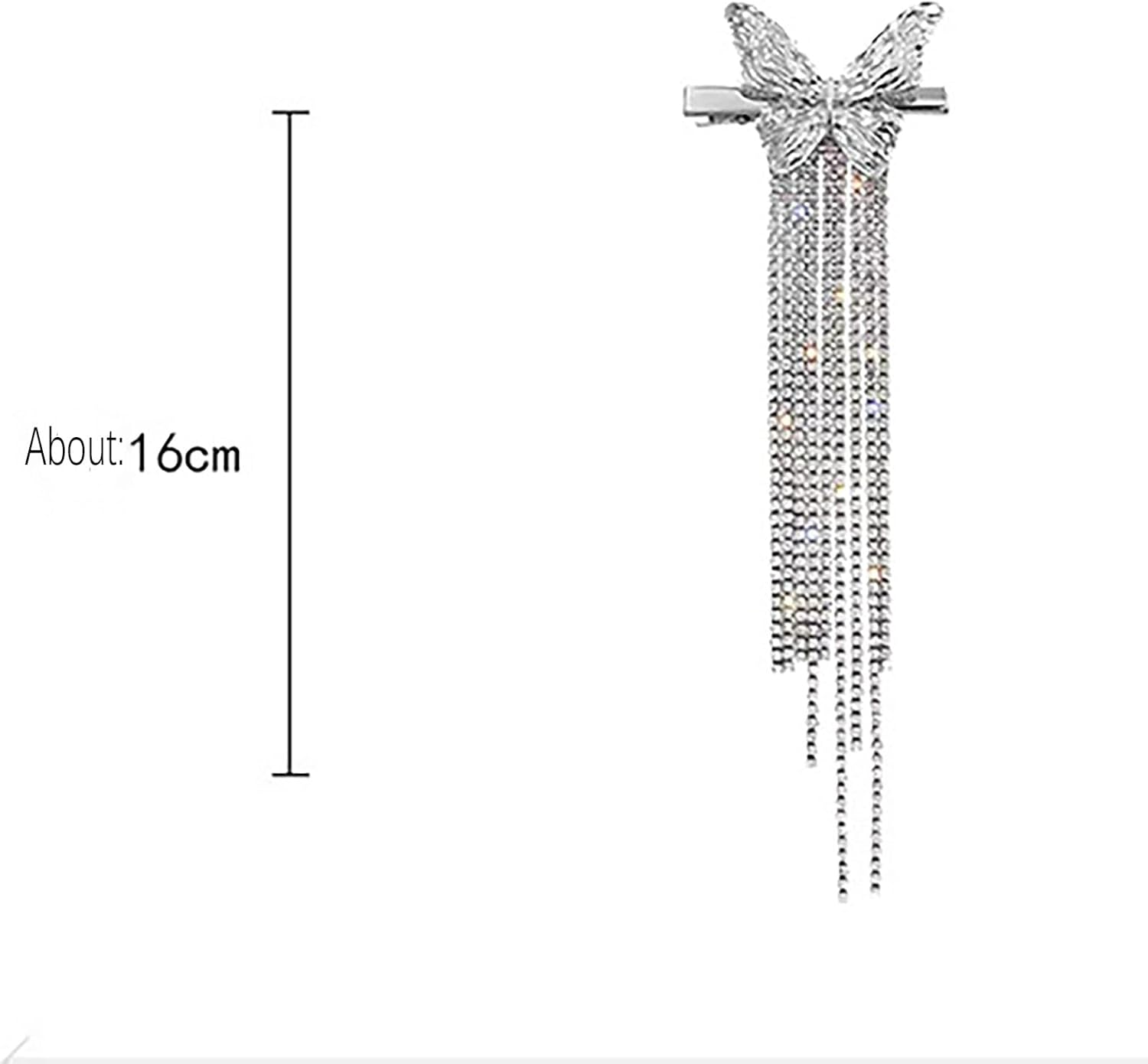 Tseenyi Butterfly Rhinestone Tassel Hair Clip Silver Butterfly Barrette Crystal Long Tassel Hair Pin Clip Sparkling CZ Wedding Barrettes Bridal Decorating Hair Accessories for Women and Girls image number 3