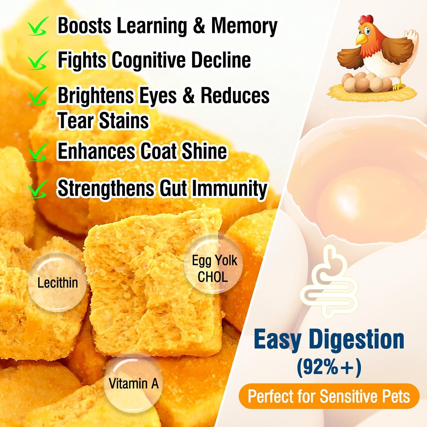 Glopawear Freeze-Dried Egg Yolk Treats &ndash; Pure Single-Ingredient Protein Snacks, Supports Skin & Coat Health &ndash; Healthy Crunchy Rewards for Cats & Dogs, Perfect for Training-100G