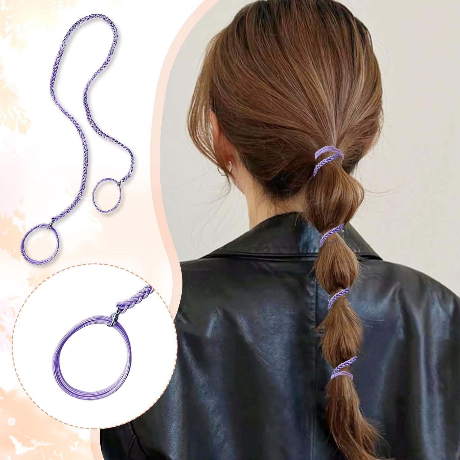 3 Pcs Spiral Hair Ties, Rip Tie Ties Spiral Bands Elastic Headband Ponytails for Hair Braided for Gym Swimming Diving Riding (Style 2) image number 5