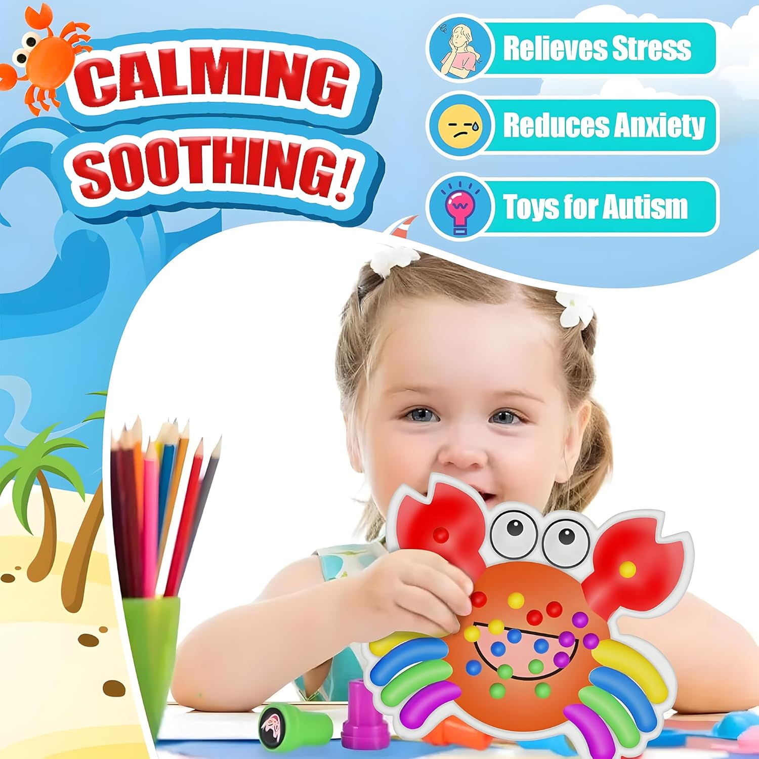 Colour Sorting Sensory Toys &ndash; Crab Color Matching Fine Motor Skills Game for Toddlers 3+ &ndash; Montessori Activity Toy, Preschool Learning, Calm down Toy for Boys & Girls &ndash; Christmas Stocking Stuffer Gift image number 2