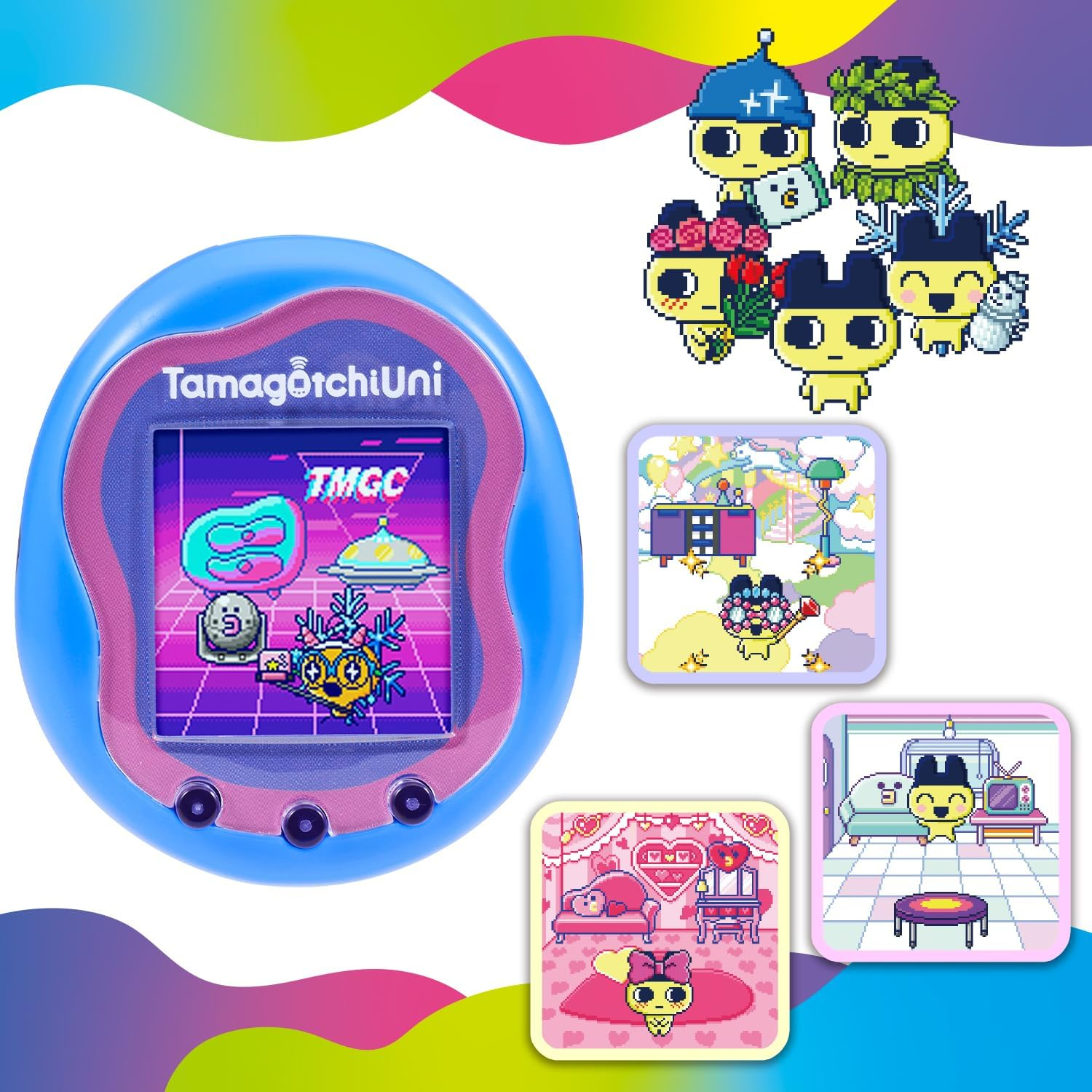 Bandai Tamagotchi Uni Virtual Pet, Blue, Multicoloured 43353 with Keyring Limited Edition (Bandai Spain Only) 43353 image number 5