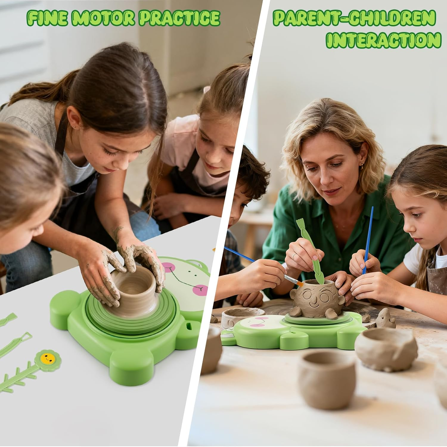 Pottery Wheel for Kids- Complete Pottery Arts and Crafts for Kids Ages 8-12, Pottery Studio Kit with Air-Dry Clay*3, Fluorescent Water Painting, Christmas Birthday Gifts Toys for Boy Girls Age 6 7 8 + image number 2