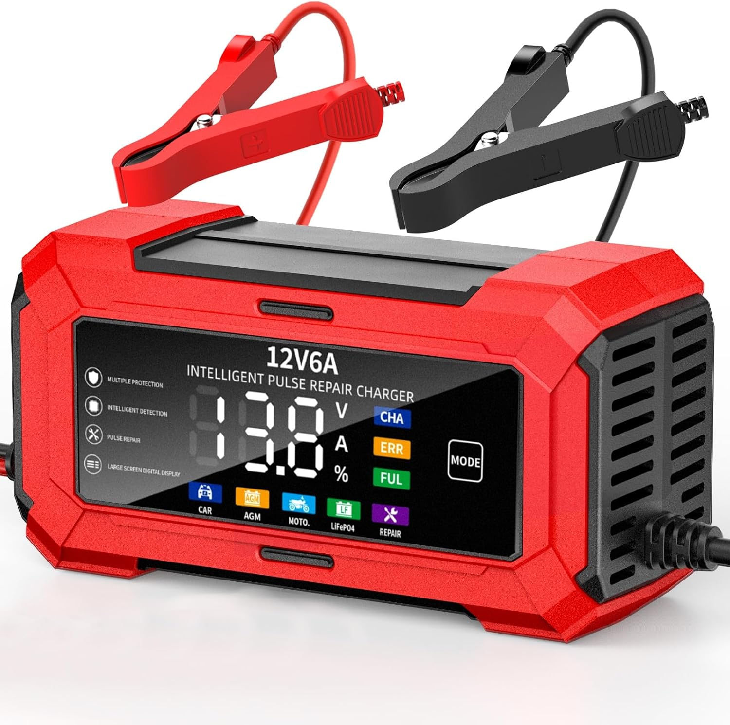 6A/12V Car Charger, 6A Multi Protections Motorcycle Battery Charger, Intelligent LCD Screen Fully Automatic Battery Charger for Motorcycles, Boats, Cars, Agm/Lithium Battery image number 5