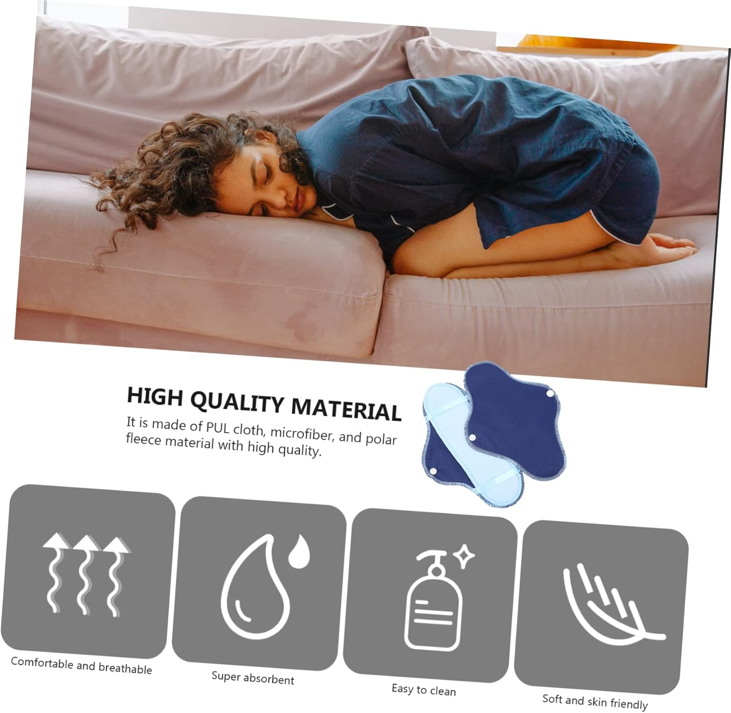 Healeved 1 Set 8Pcs Polar Fleece Sanitary Napkin Leakproof Panties Reusable Period Pad Postpartum Maternity Pads Menstrual Pad Waterproof Panty Pads Organic Pads Blue Pul Cloth image number 6