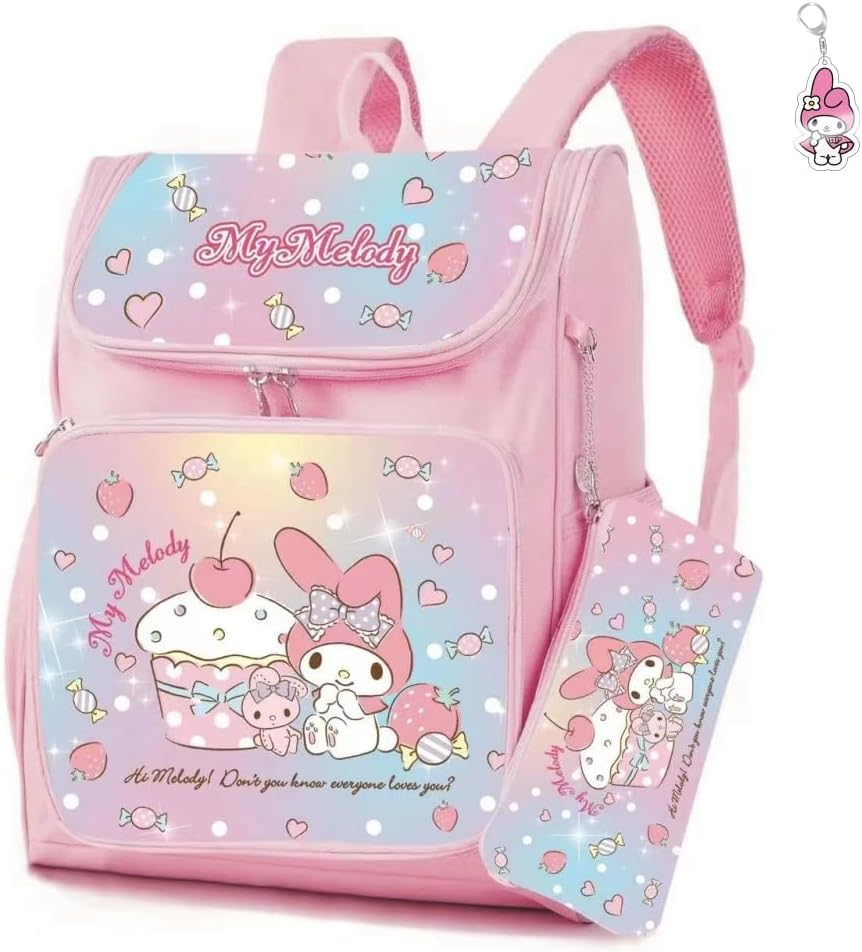 AII Lover 2Pcs Anime Backpack with Keychain,15In School Travel Bag School Backpack Little Kid Book Bag for Teens Girls Gift., B, 18"