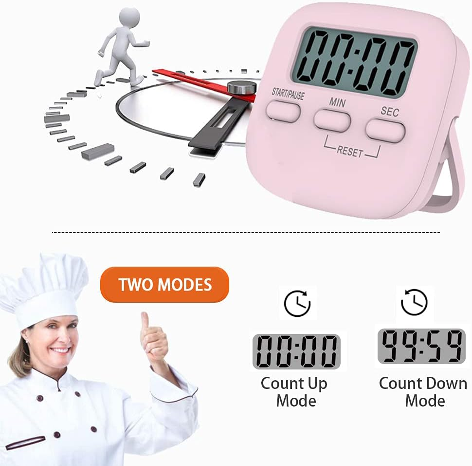 Digital Kitchen Timer/Pink Timer for Kids with Bracket and Hanging Hole,Hd Sound Quality Magnetic Stopwatch Timer for Cooking,Study,Exercise and Baking(Rectangle) image number 4