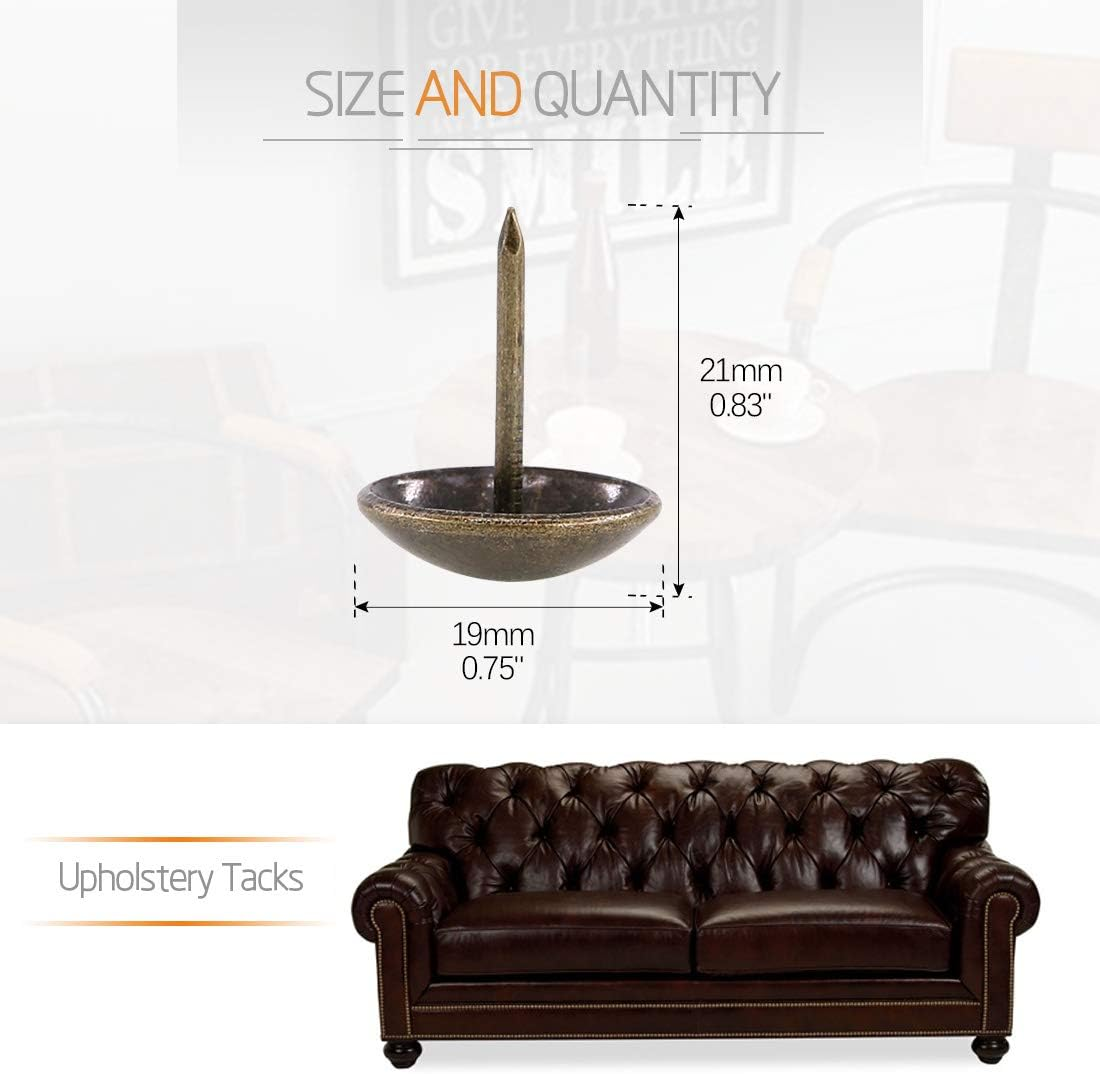 Rustark 200-Pcs 3/4'' (19&times;21Mm) Antique Upholstery Decorative Tacks Furniture Sofa Thumb Tacks Nails Pins Assortment Kit for Upholstered Furniture Cork Board - Bronze image number 4