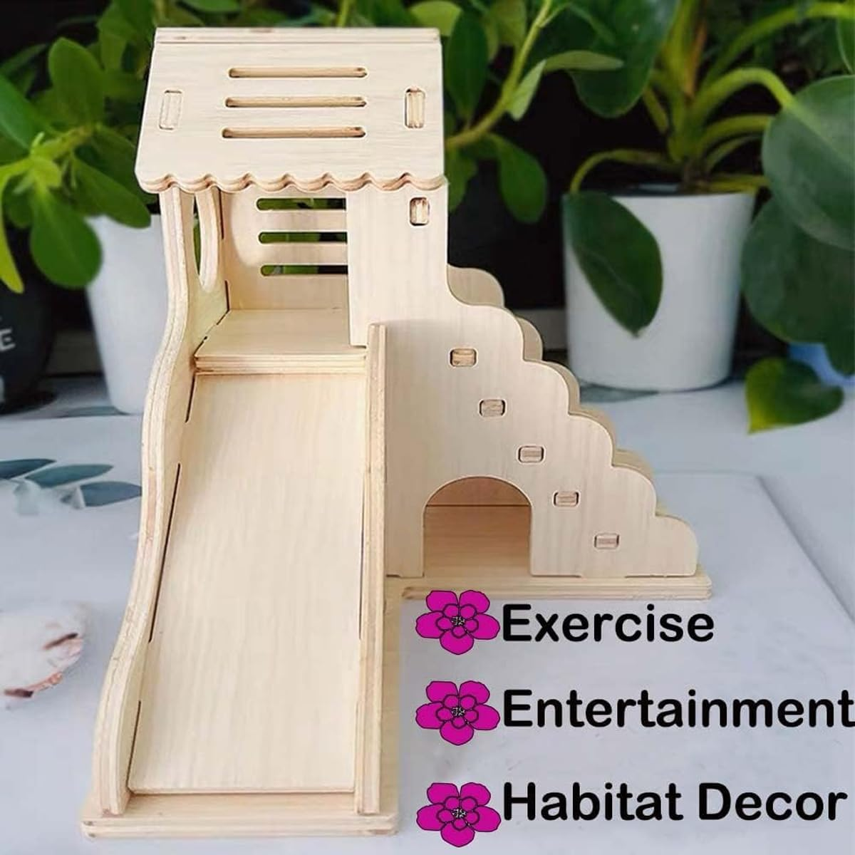 AIMALL Hamster Wooden Hideout House 17X17X16.6Cm Small Animal Villa Nest with Tenon Structure for Golden Bear Hedgehog Rutin Chicken Pet Toy Escape Shelter Habitat Decor image number 4