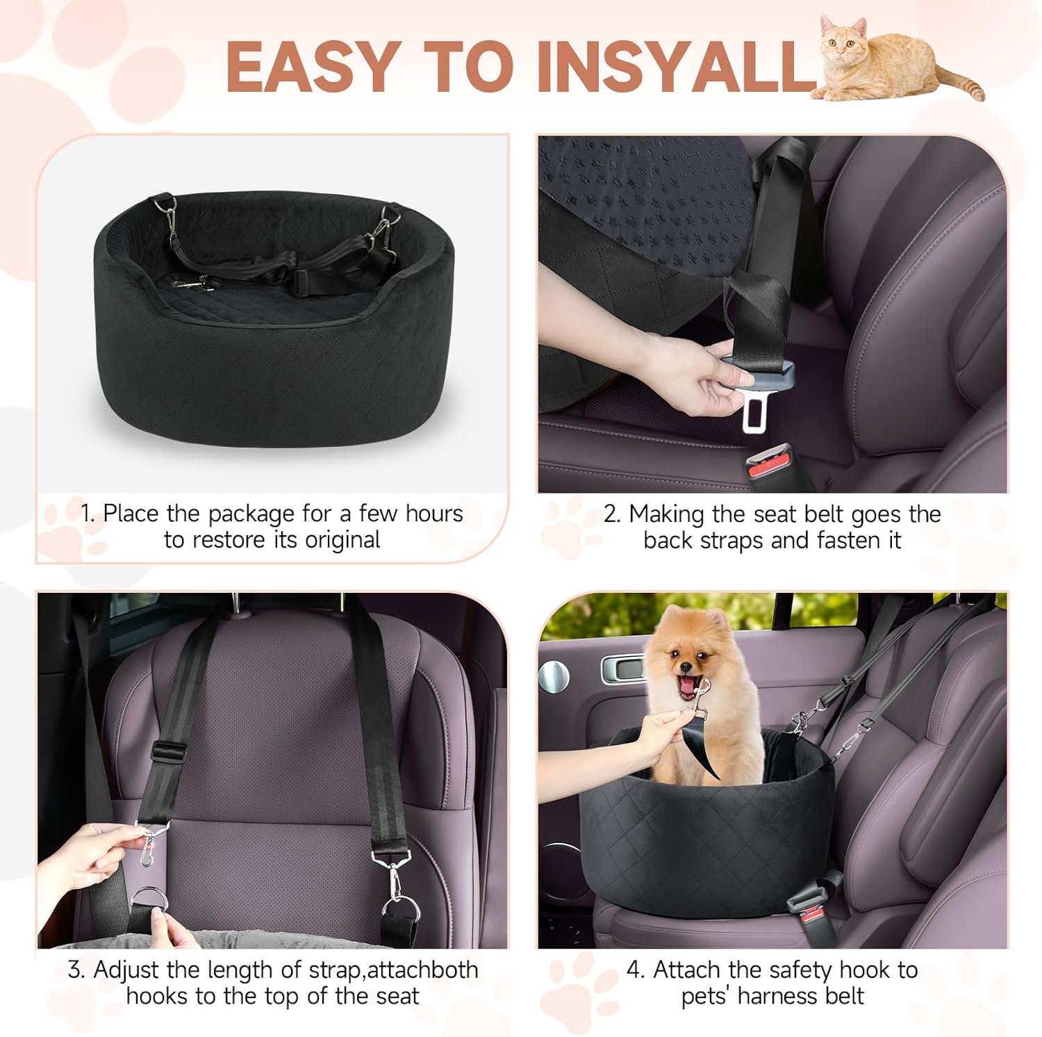 Dog Car Seat for Small & Medium Dogs, Elevated Dog Booster Seat, Detachable and Washable Pet Car Seat for Dogs up to 35Lbs, Dogs Travel Bed with Thick Memory Foam for Front and Back Seats - Black image number 5