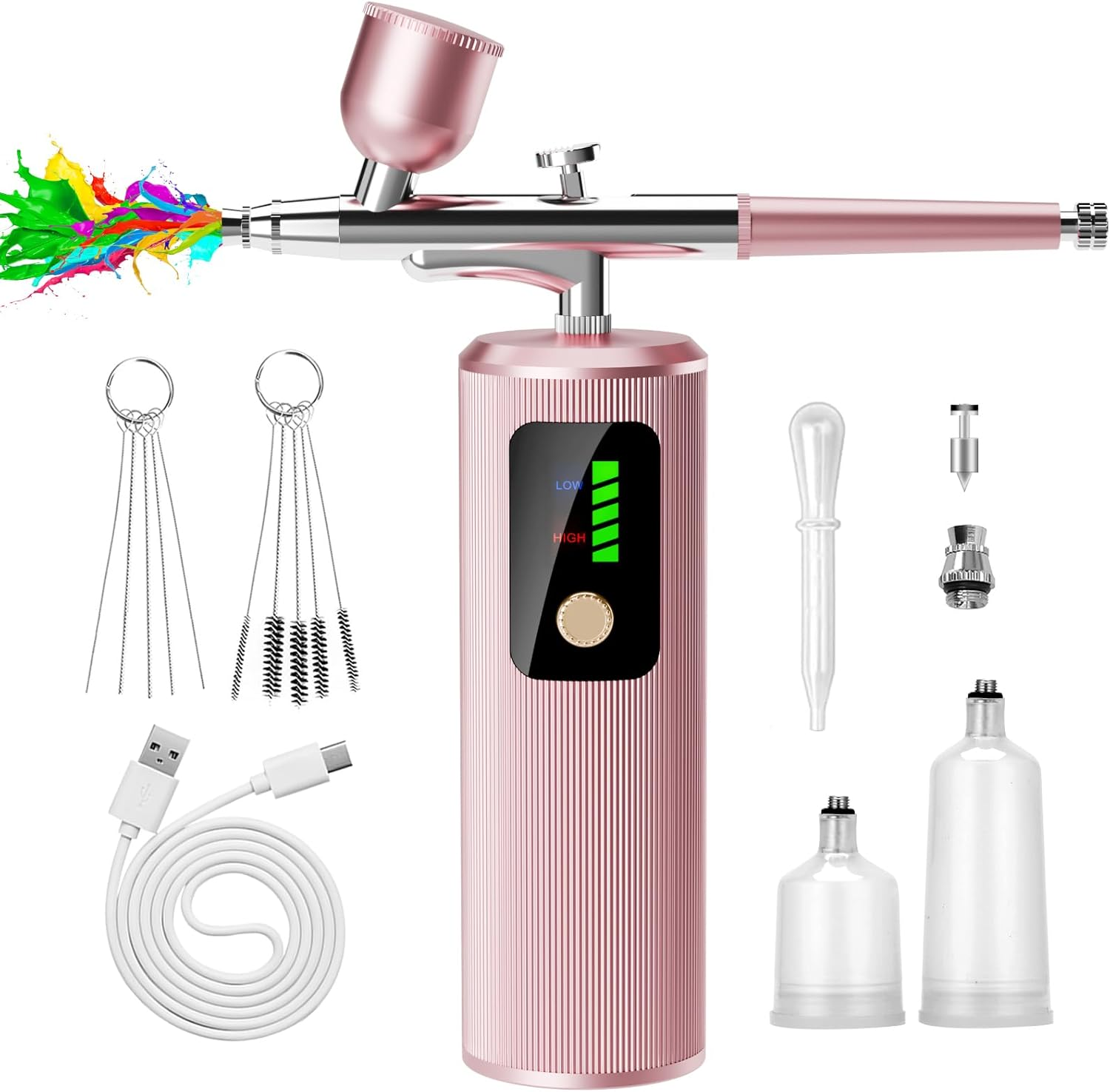 Airbrush Kit with Compressor - 48PSI High-Pressure, Non-Clogging Air Brush Set Cordless Rechargeable with 0.3Mm Nozzle and Cleaning Brush for Nail Art, Makeup