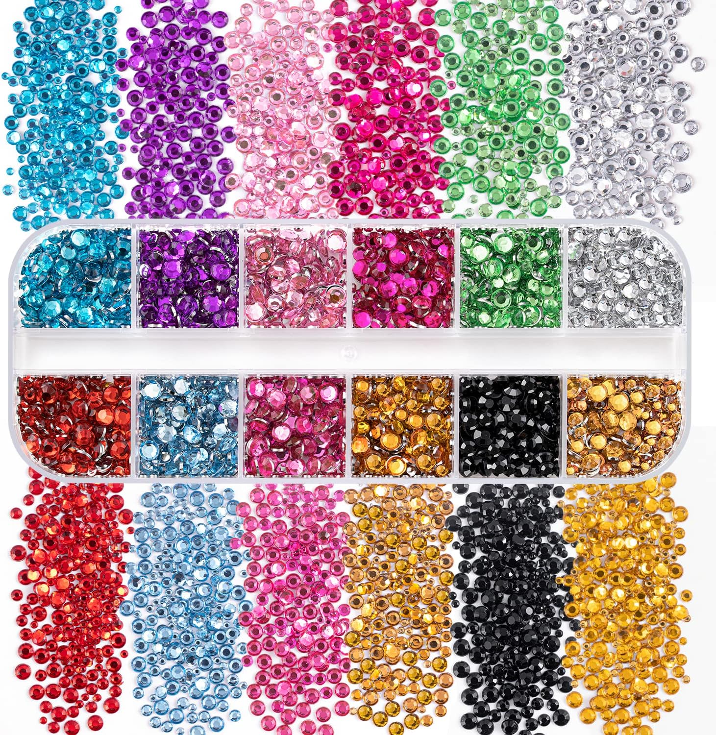 Nail Rhinestones 4520PCS 1.5-6Mm Colorful Rose Gold round Flatback Crystal Shine Diamonds for DIY Crafts Nail Art