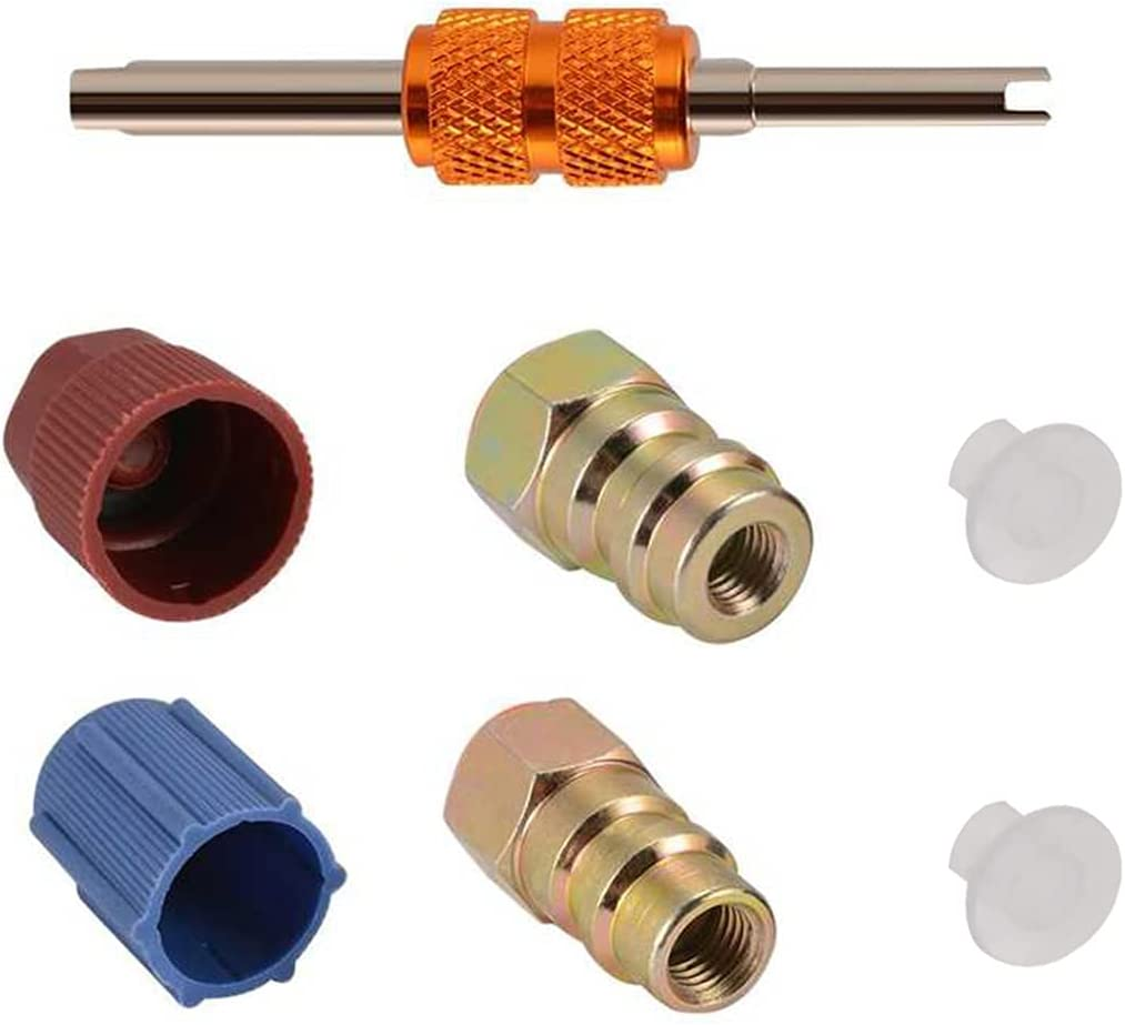 High Low Side Retrofit Conversion Adapter R-12 to R-134A 1/4 SEA Valves Caps Fitting Kit with Valve Core Removal Tool for Car A/C Refrigerant Accessories image number 1