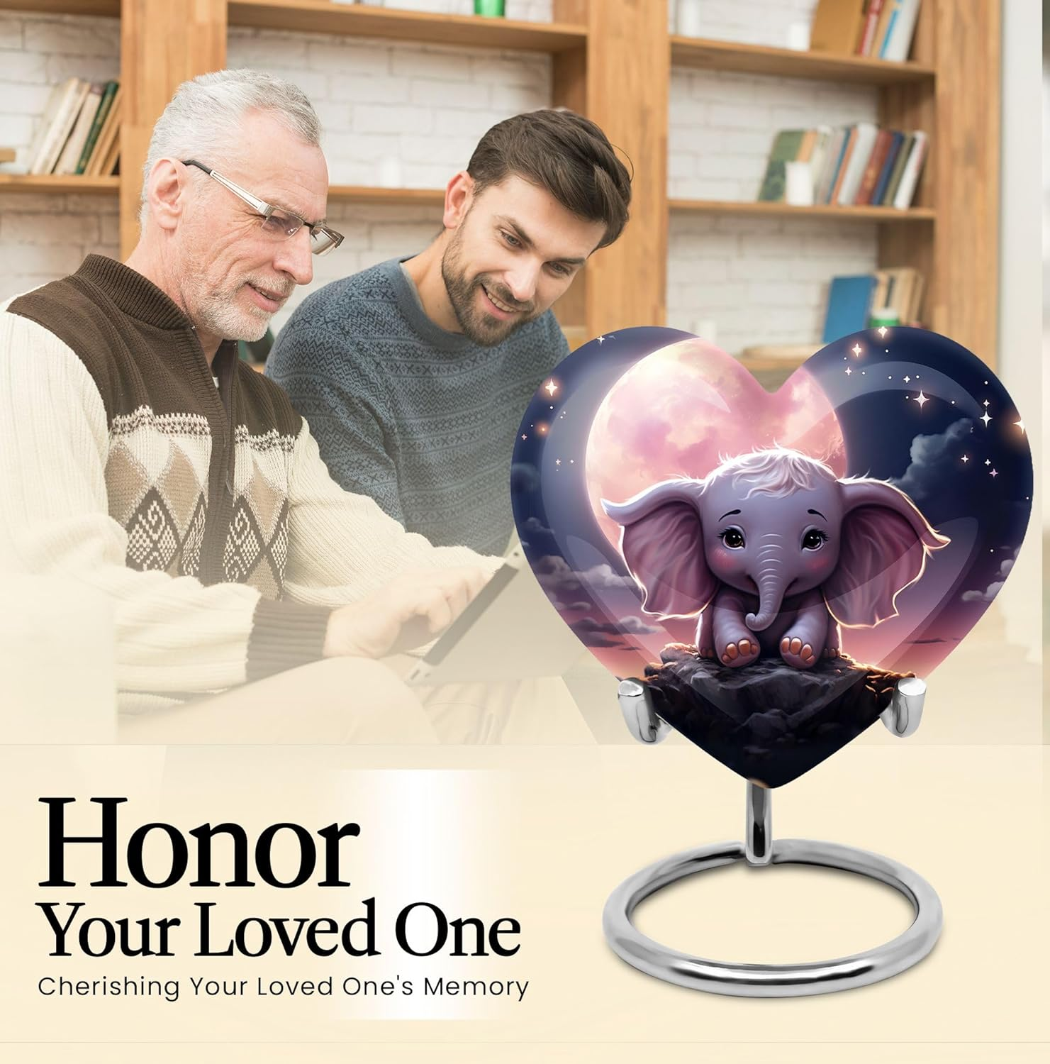 KARYLIZ Elephant Starry Night Dreamer Unique Heart - Funeral Urns for Adult Ashes Women - Celebrated Funeral Urns for Ashes - Urn for Burial in Ground Ashes Urn 8 Inch image number 4